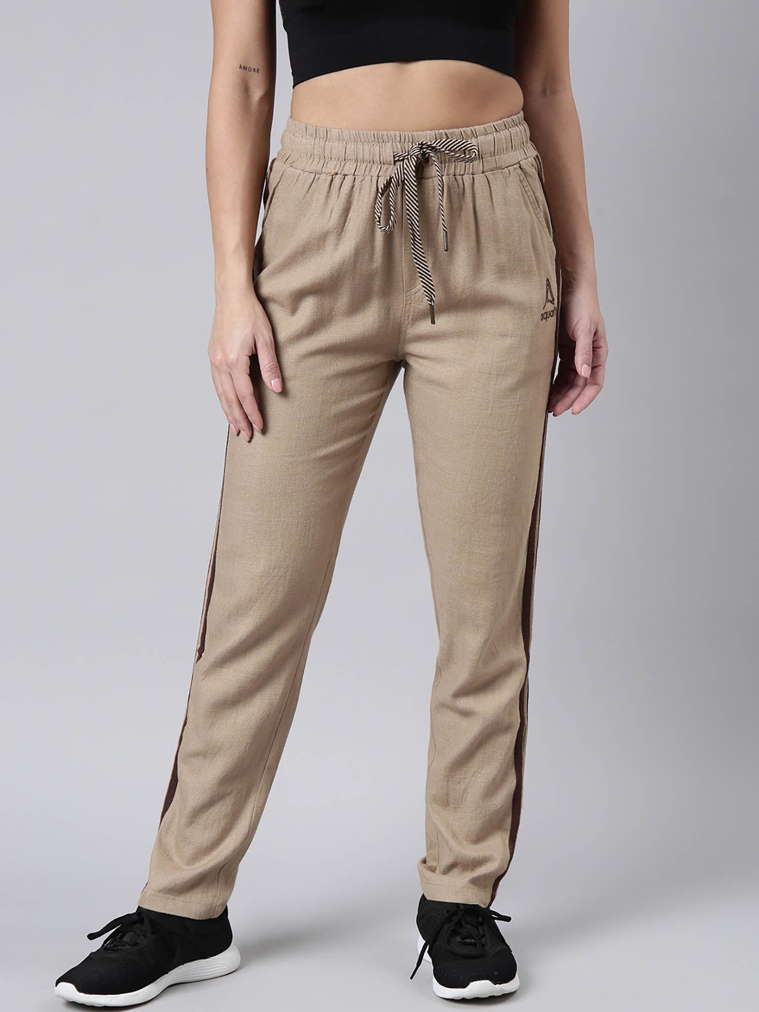 womens solid slim fit brown regular track pants