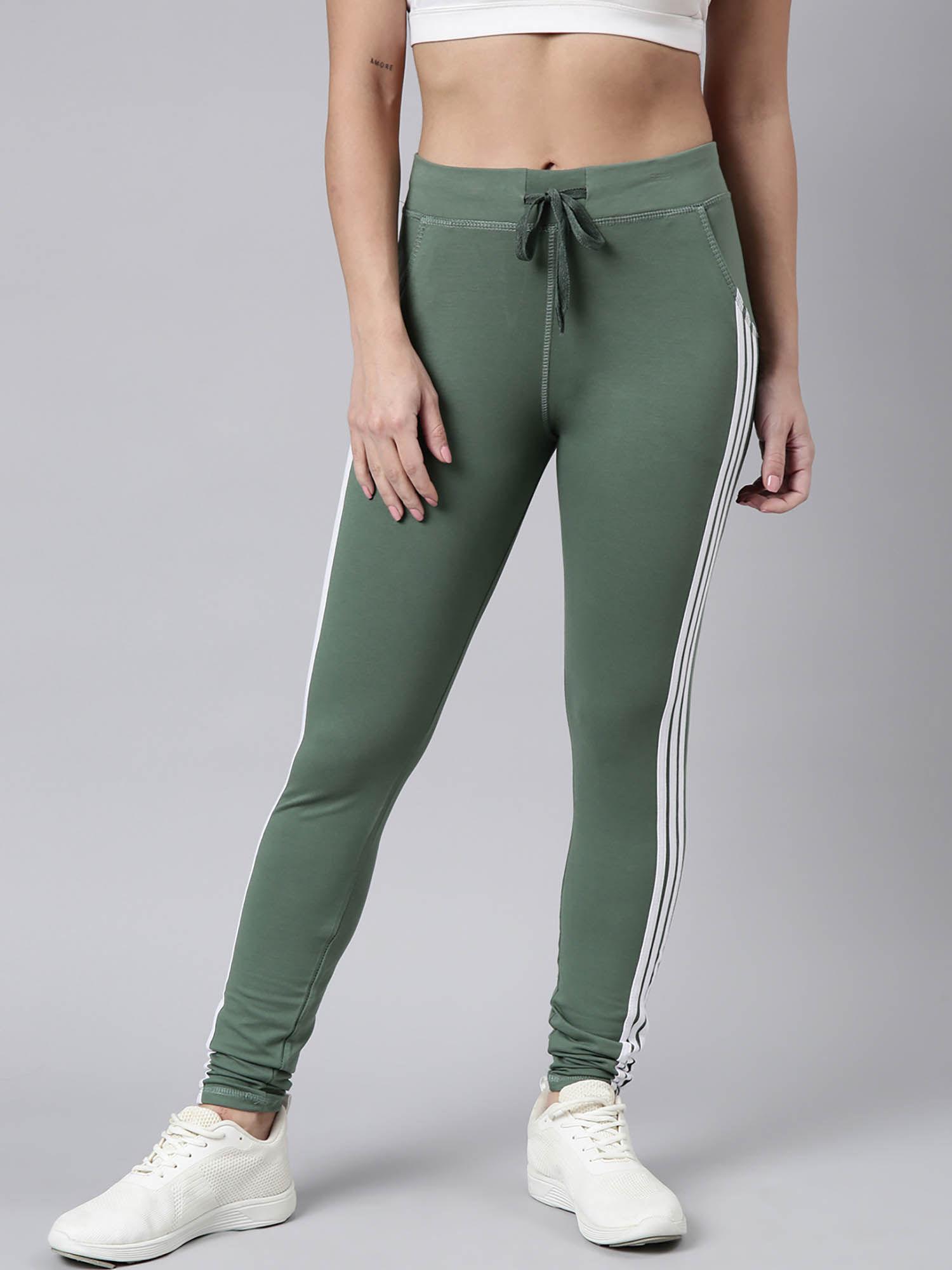 womens solid slim fit green regular track pants