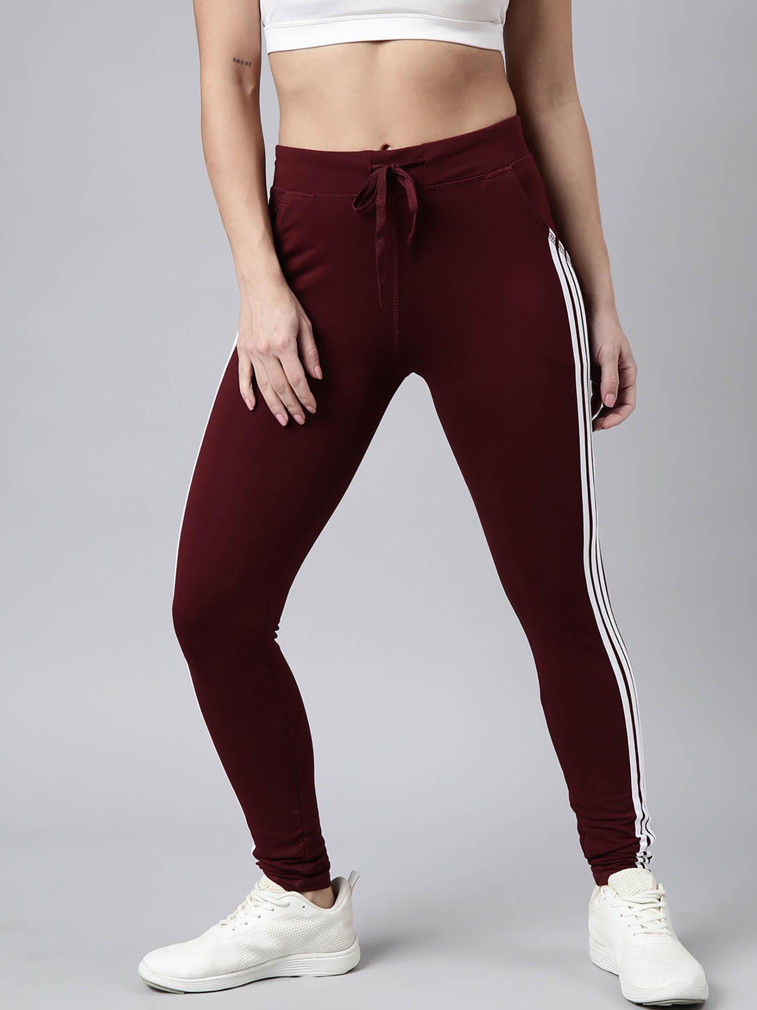 womens solid slim fit maroon regular track pants