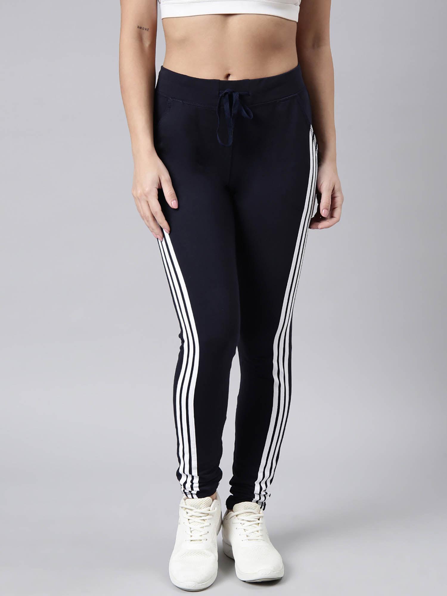 womens solid slim fit navy blue regular track pants