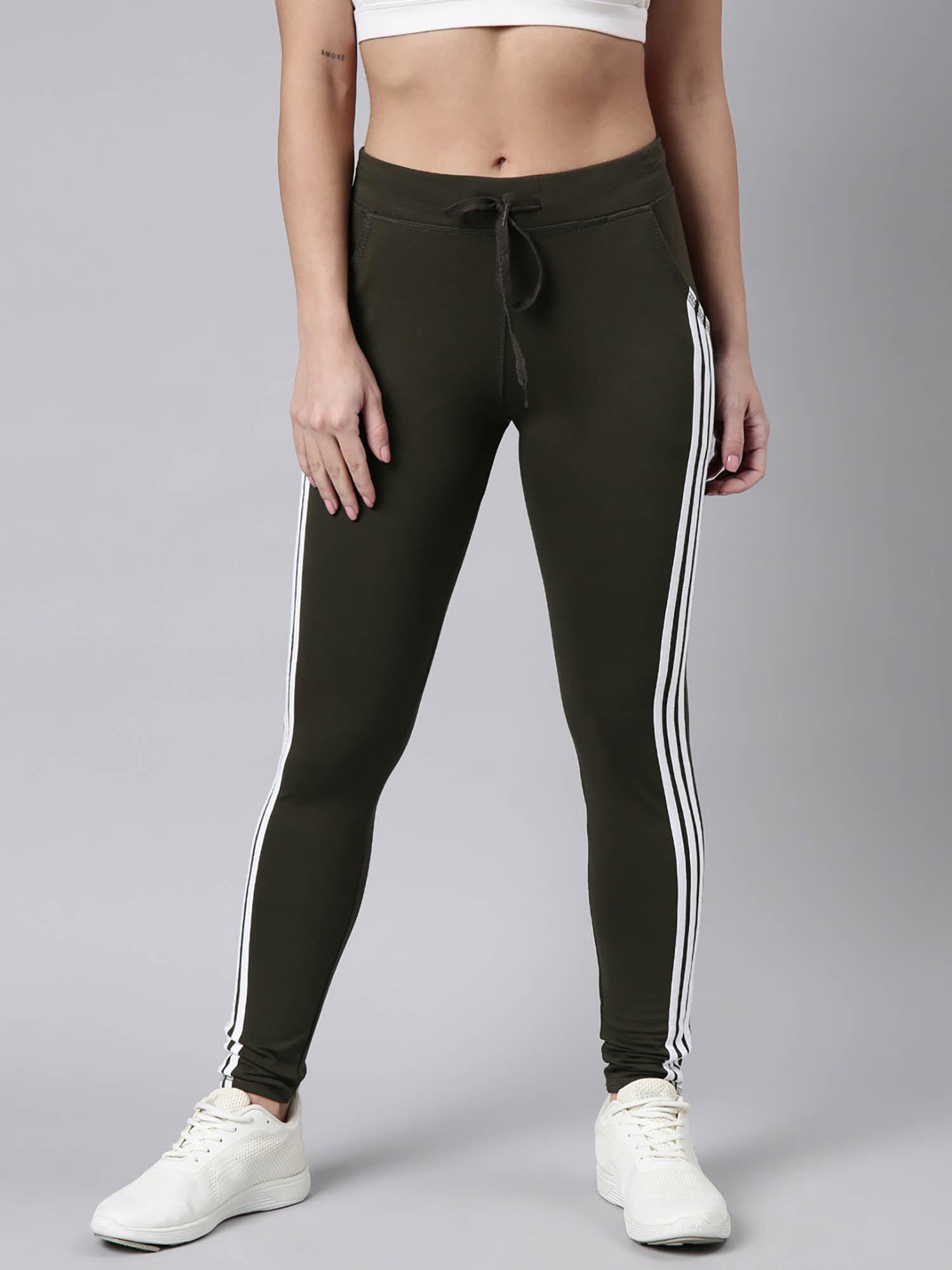 womens solid slim fit olive regular track pants