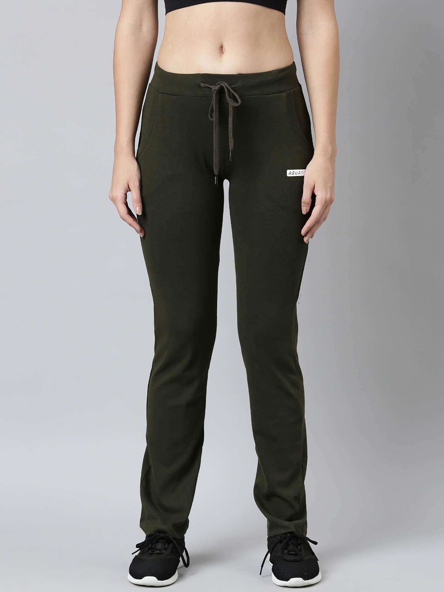 womens solid slim fit olive regular track pants