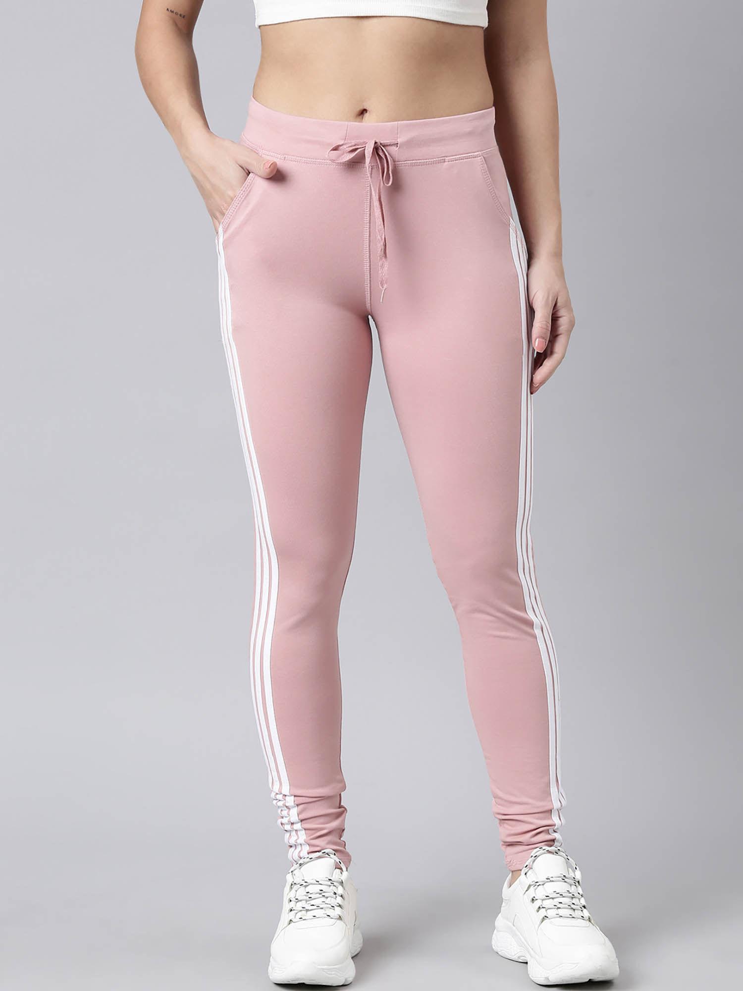 womens solid slim fit pink regular track pants