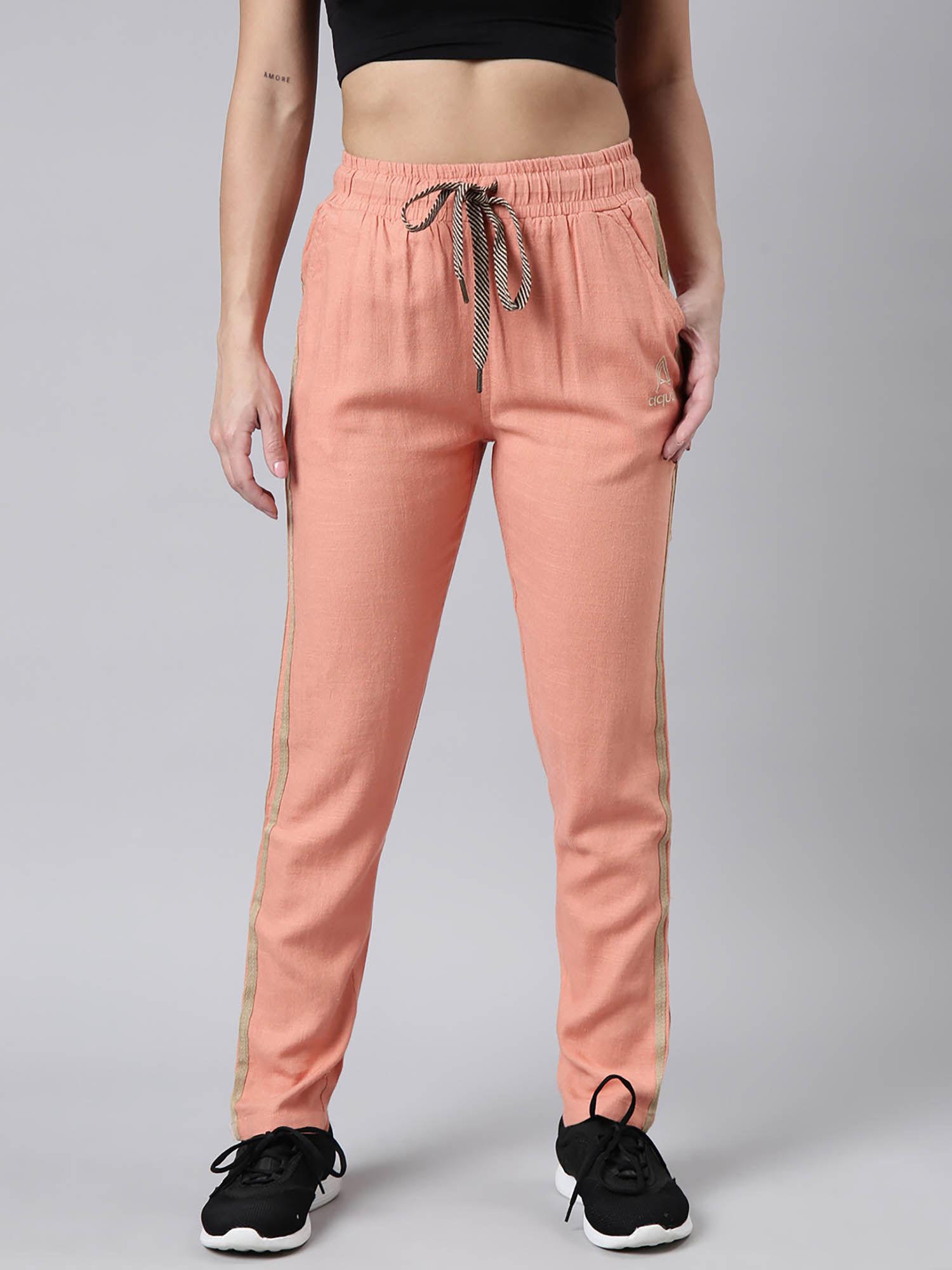 womens solid slim fit pink regular track pants