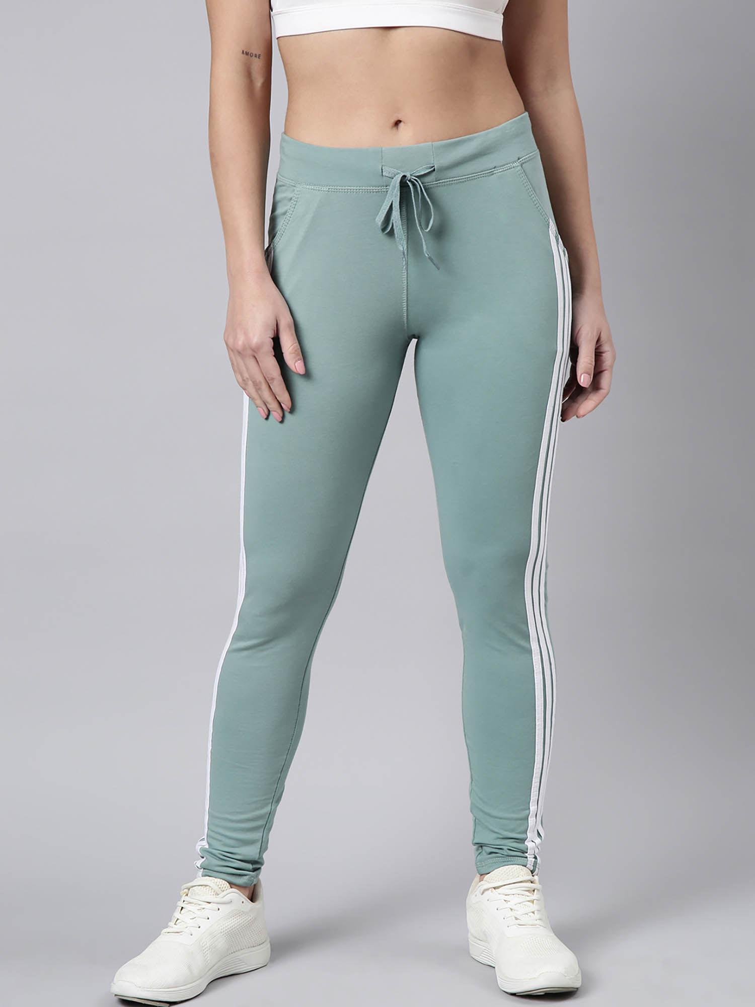 womens solid slim fit sea green regular track pants