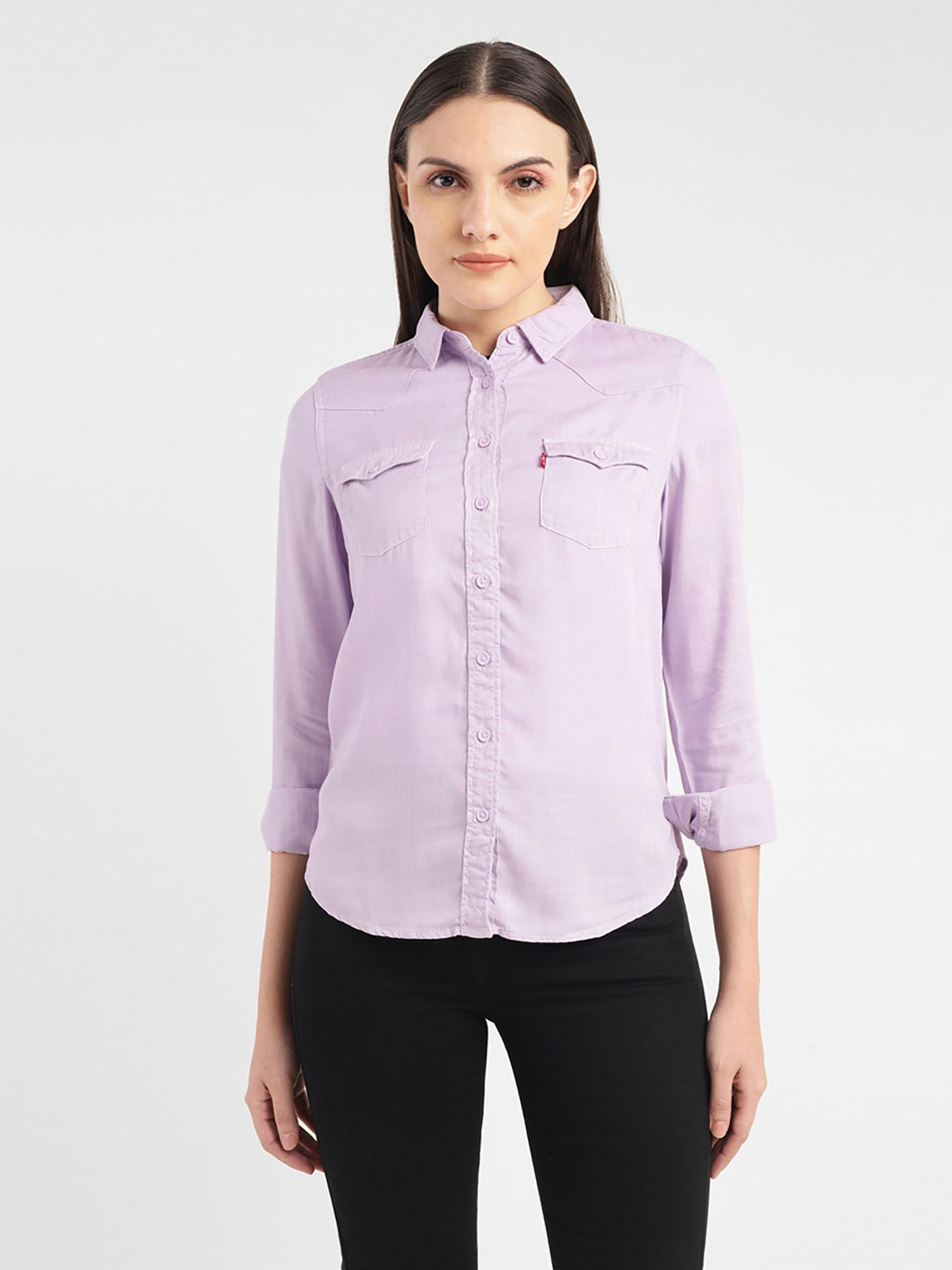 womens solid spread collar shirt lavender