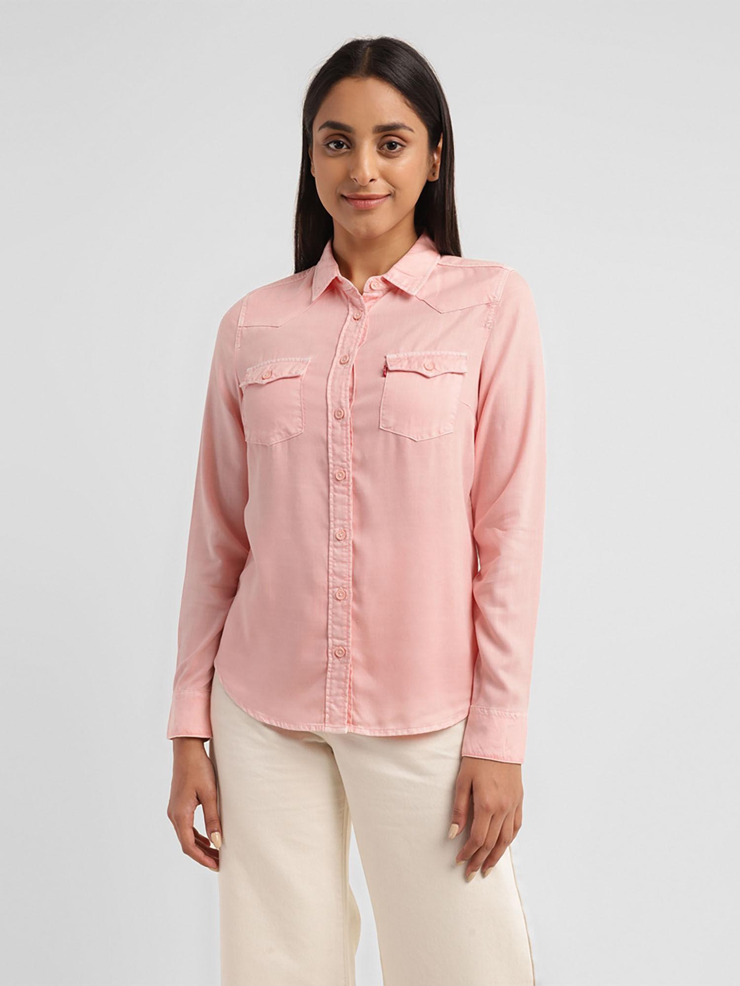 womens solid spread collar shirt peach