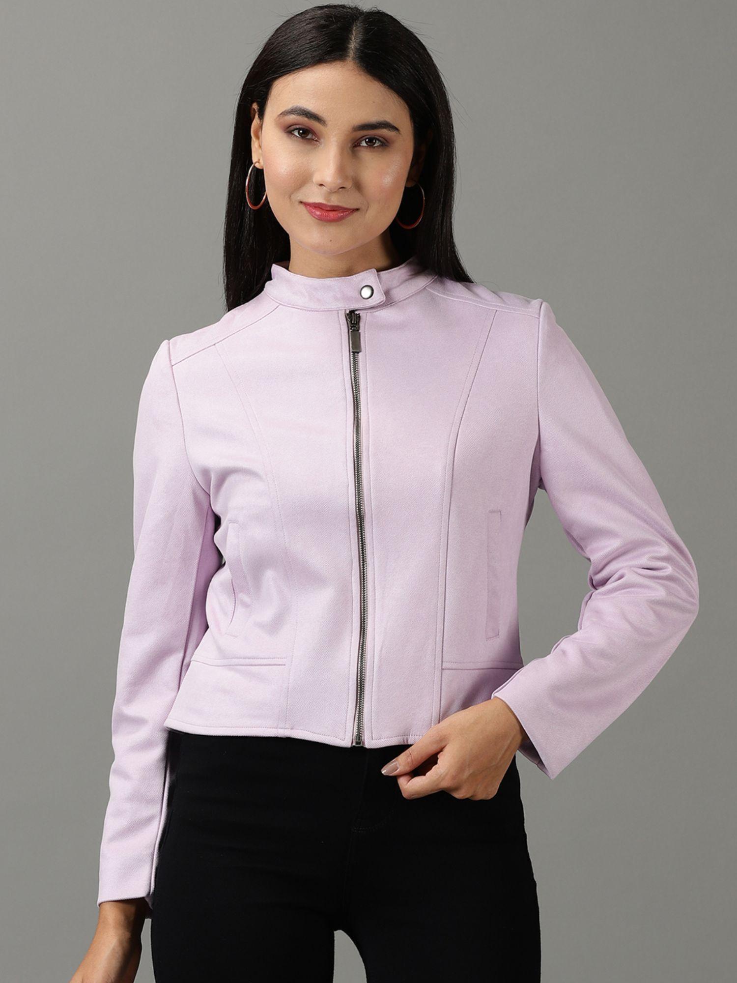 womens solid straight lavender open front jacket