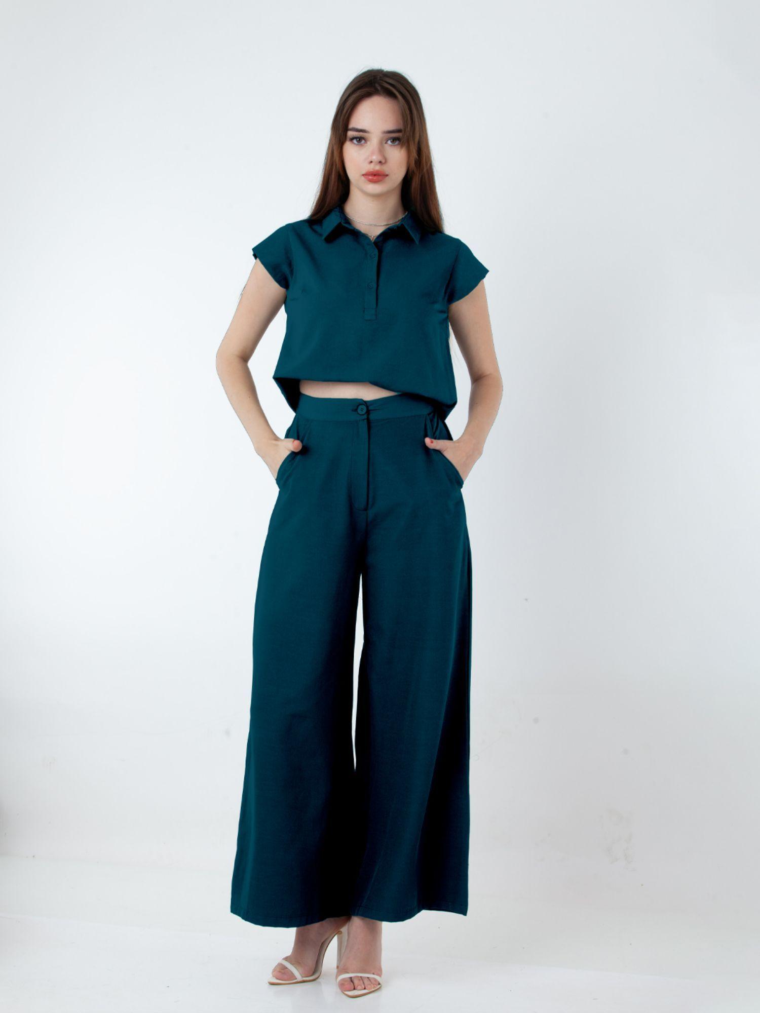 womens solid teal wide leg co-ord (set of 2)