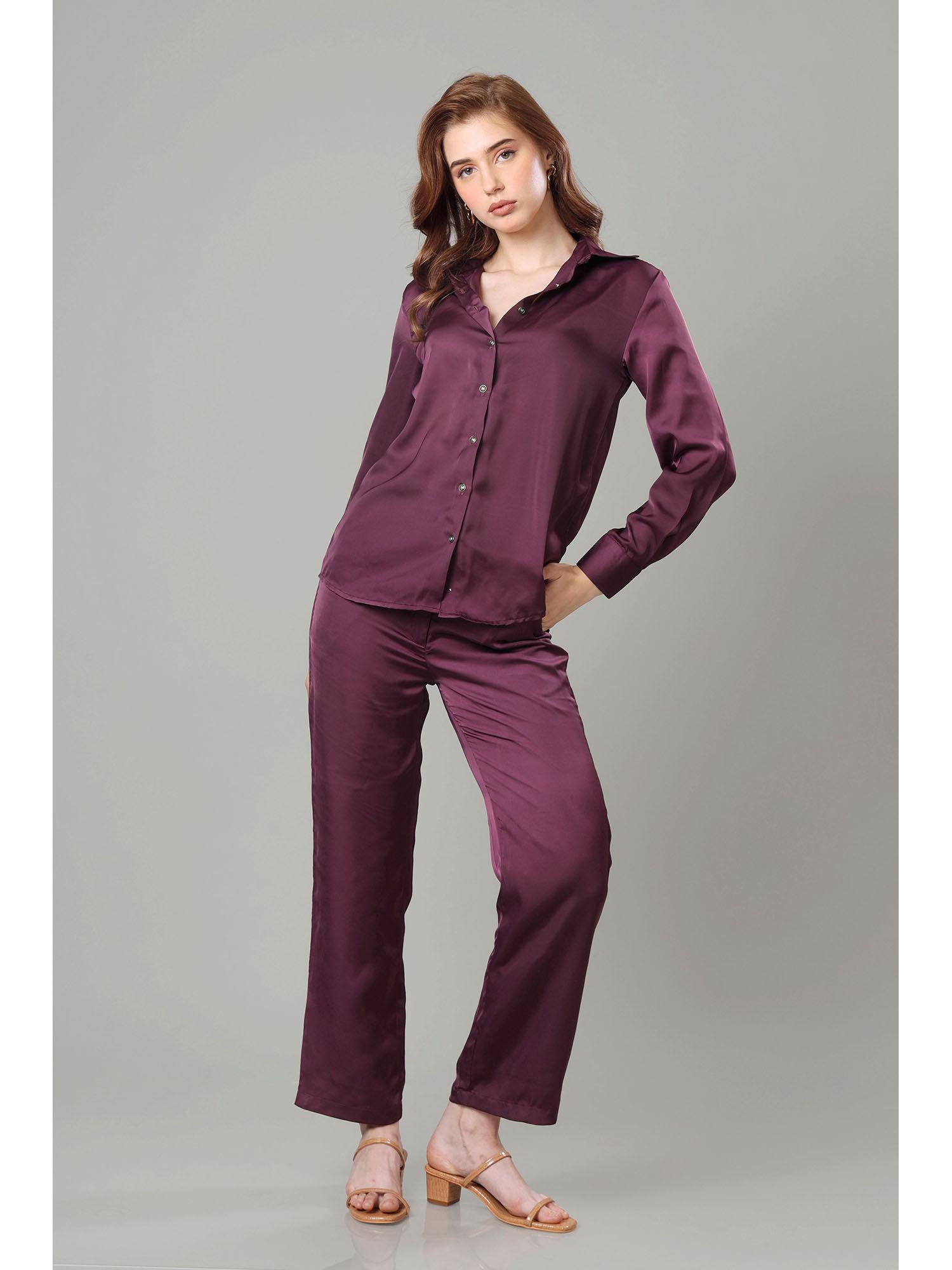 womens solid vintage wine co-ord (set of 2)