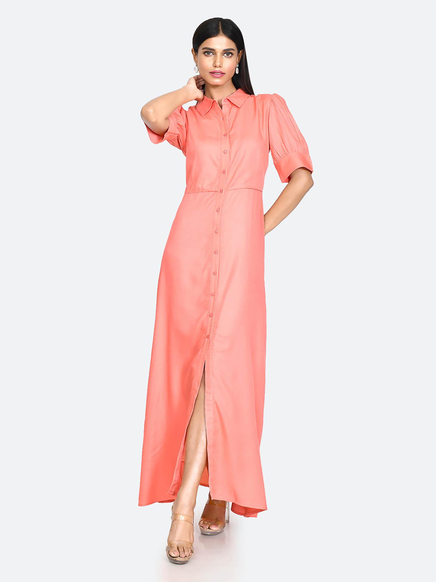 womens solid viscose maxi dress coral