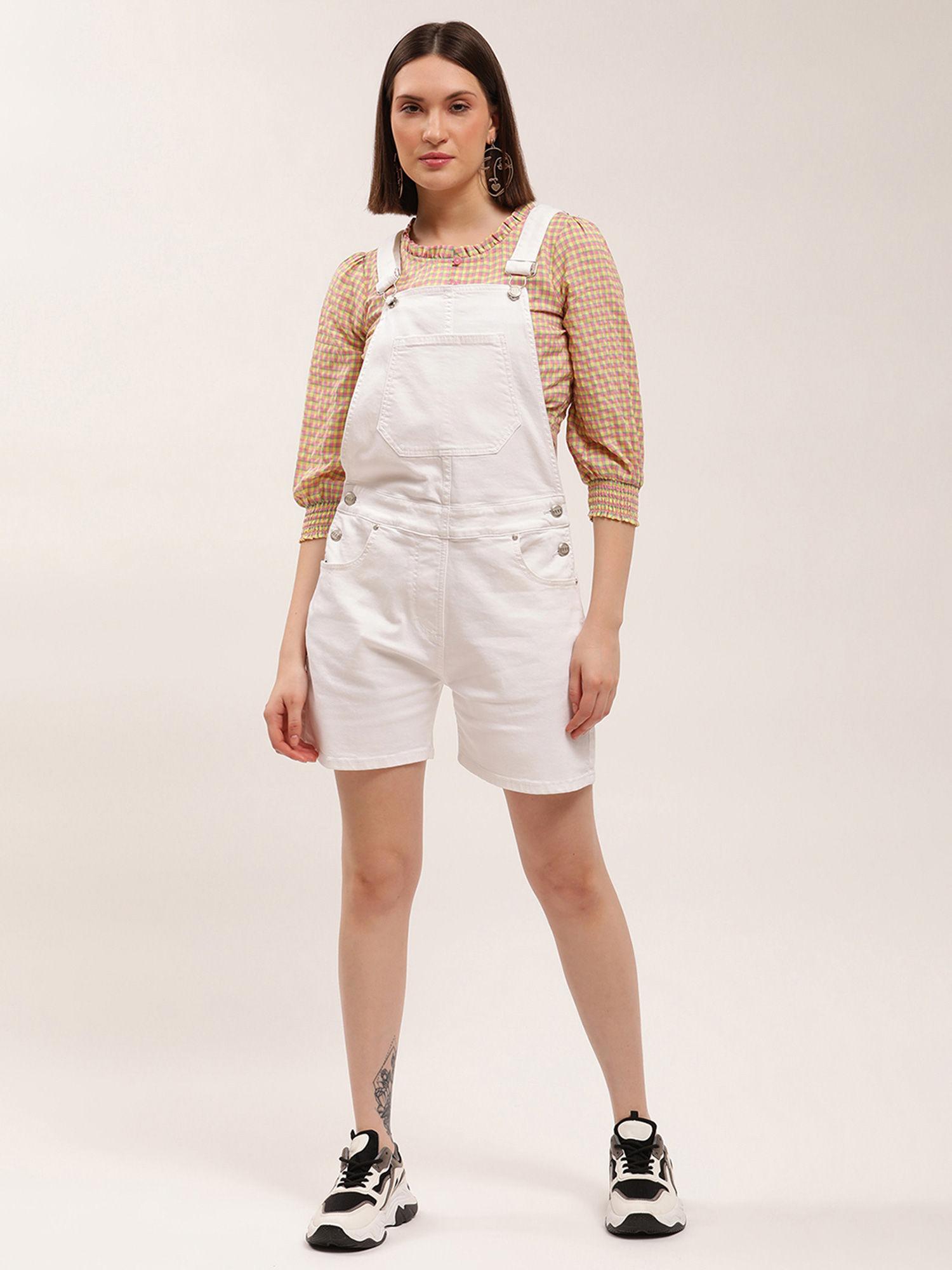 womens solid white dungaree