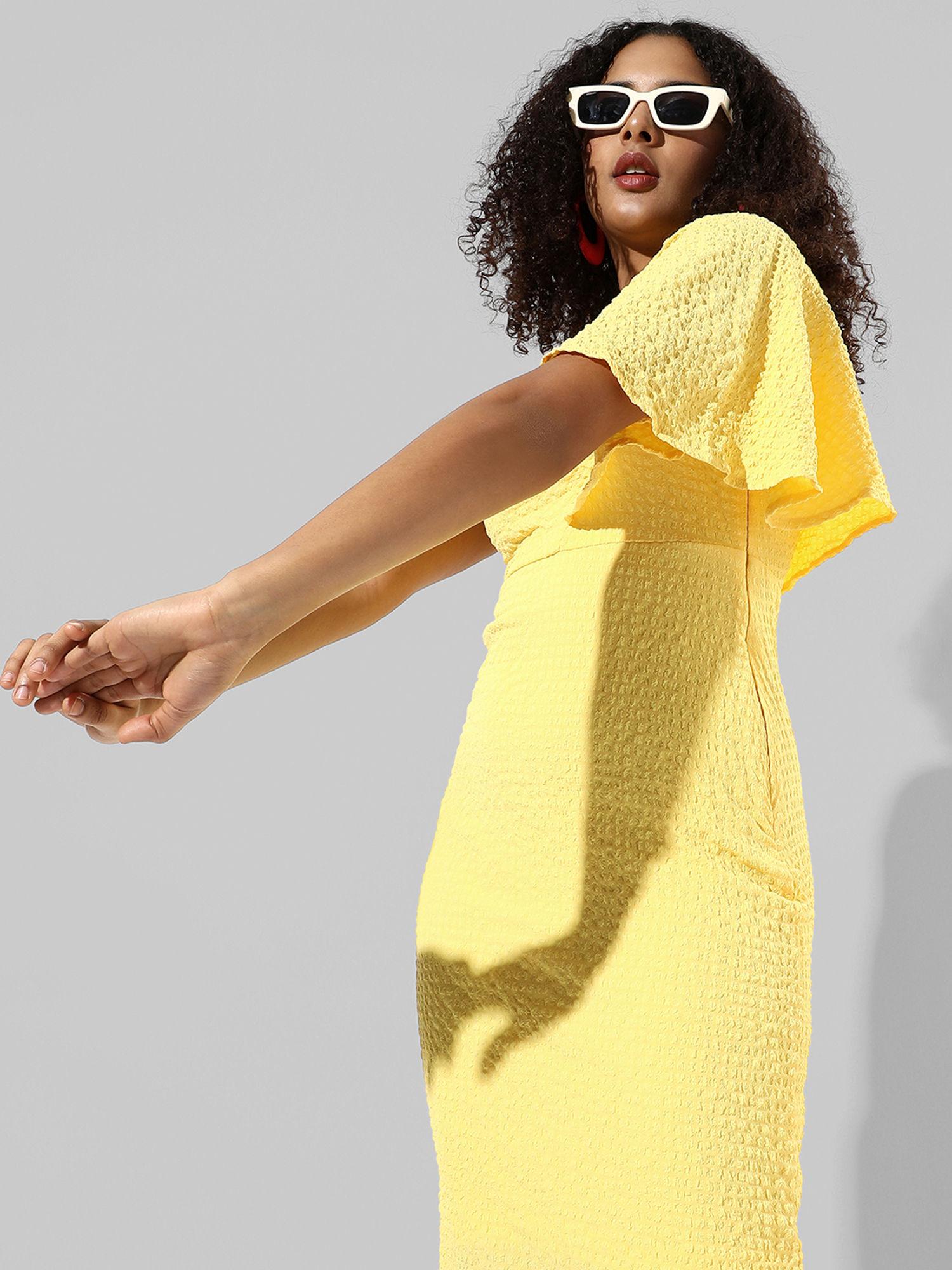 womens solid yellow regular fit dress