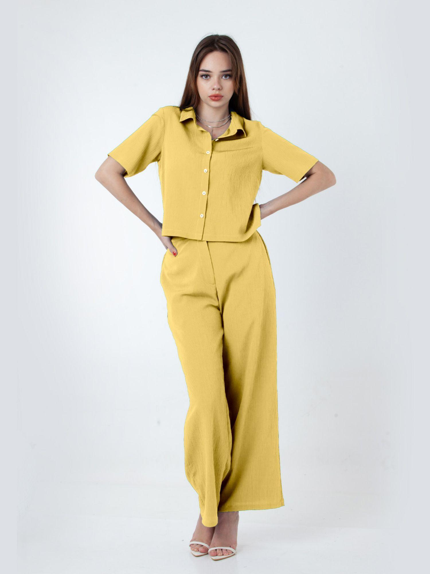 womens solid yellow wide leg co-ord (set of 2)