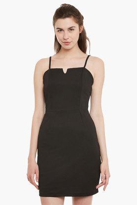 womens spaghetti neck solid dress - black