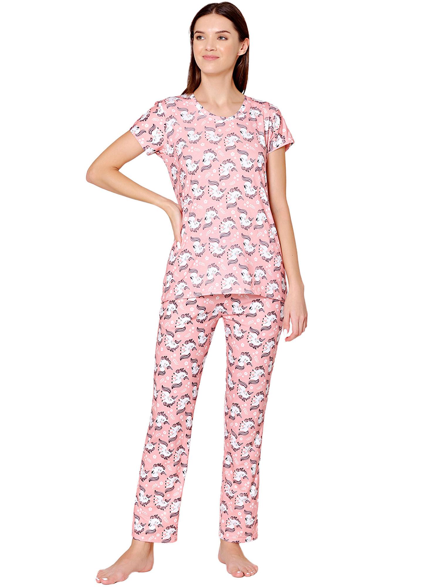 womens spandex digital printed tshirt & pyjama bsls13008