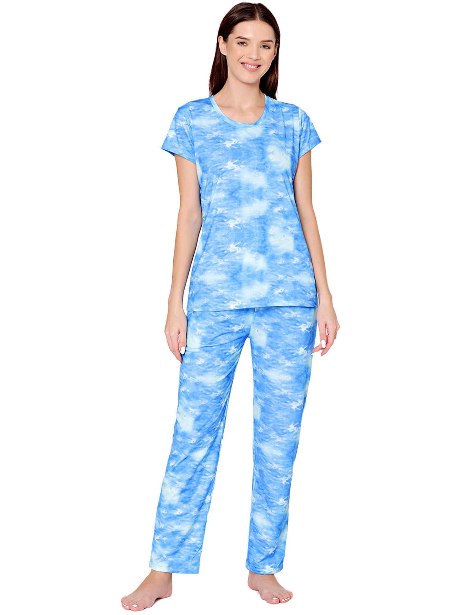 womens spandex tie & dye printed tshirt & pyjama bsls13001