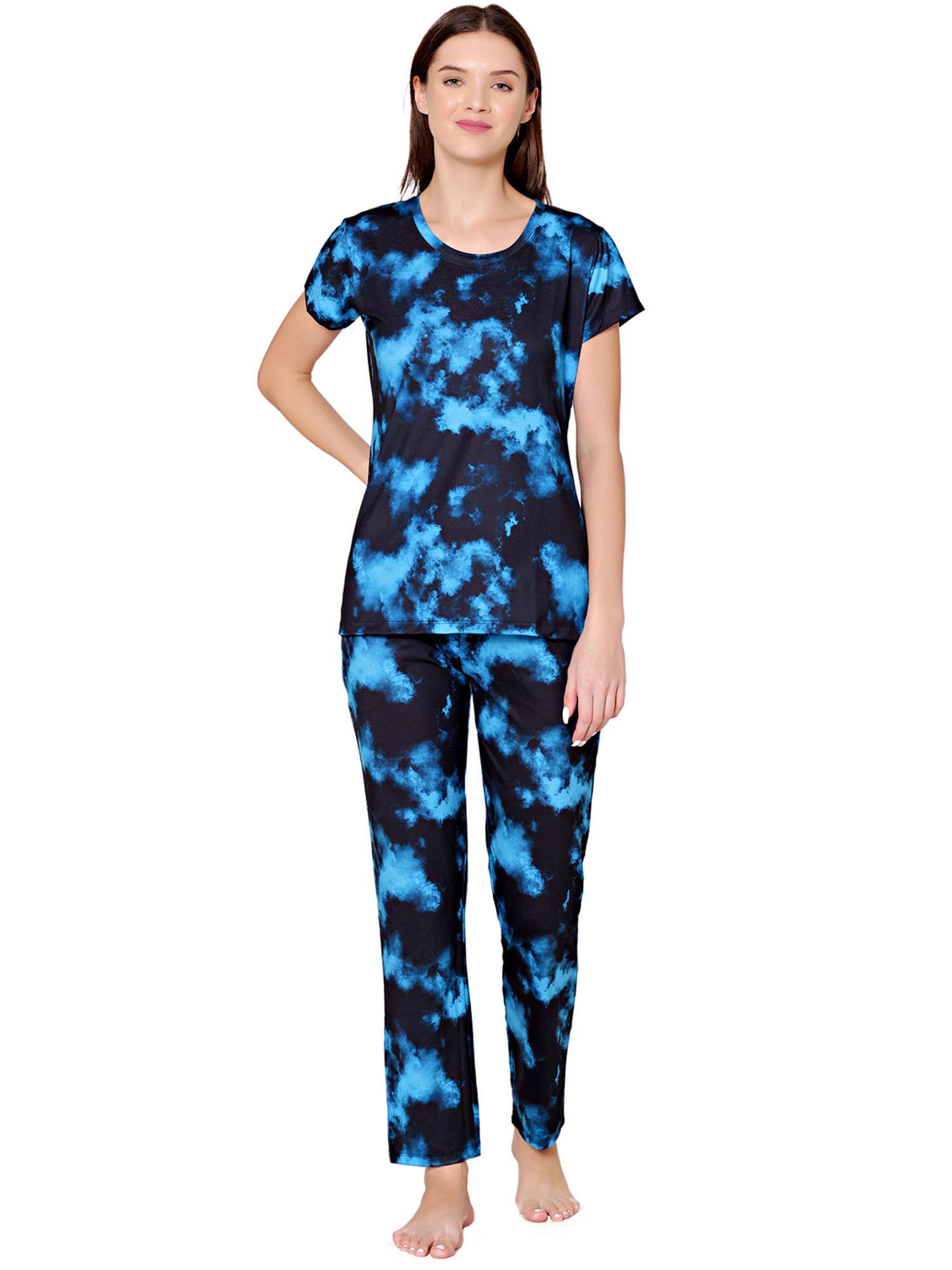 womens spandex tie & dye printed tshirt & pyjama bsls13004