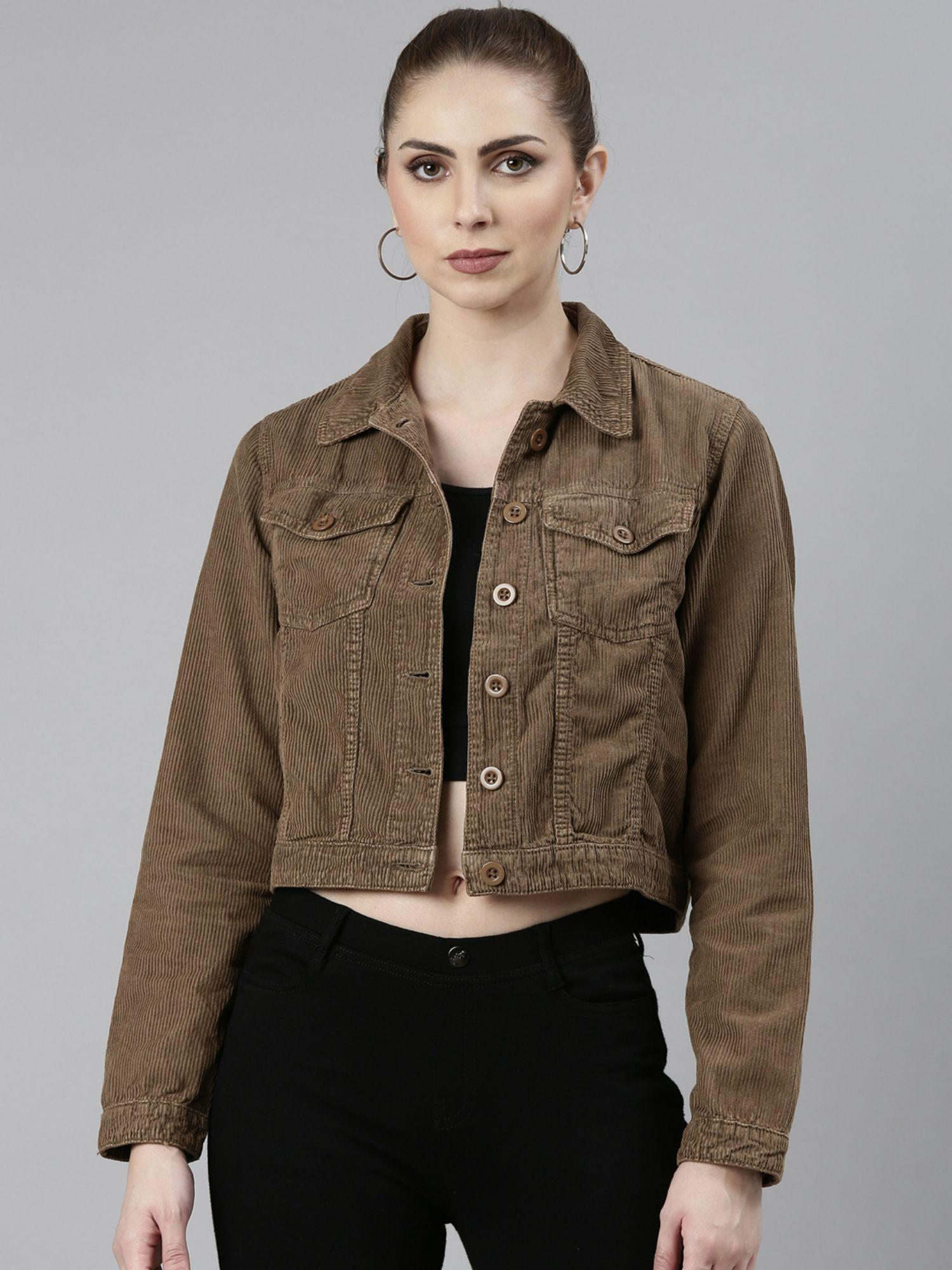 womens spread collar khaki solid tailored jacket