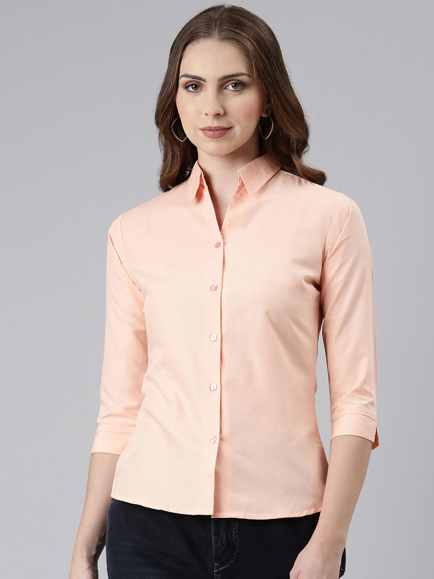 womens spread collar slim fit solid peach shirt