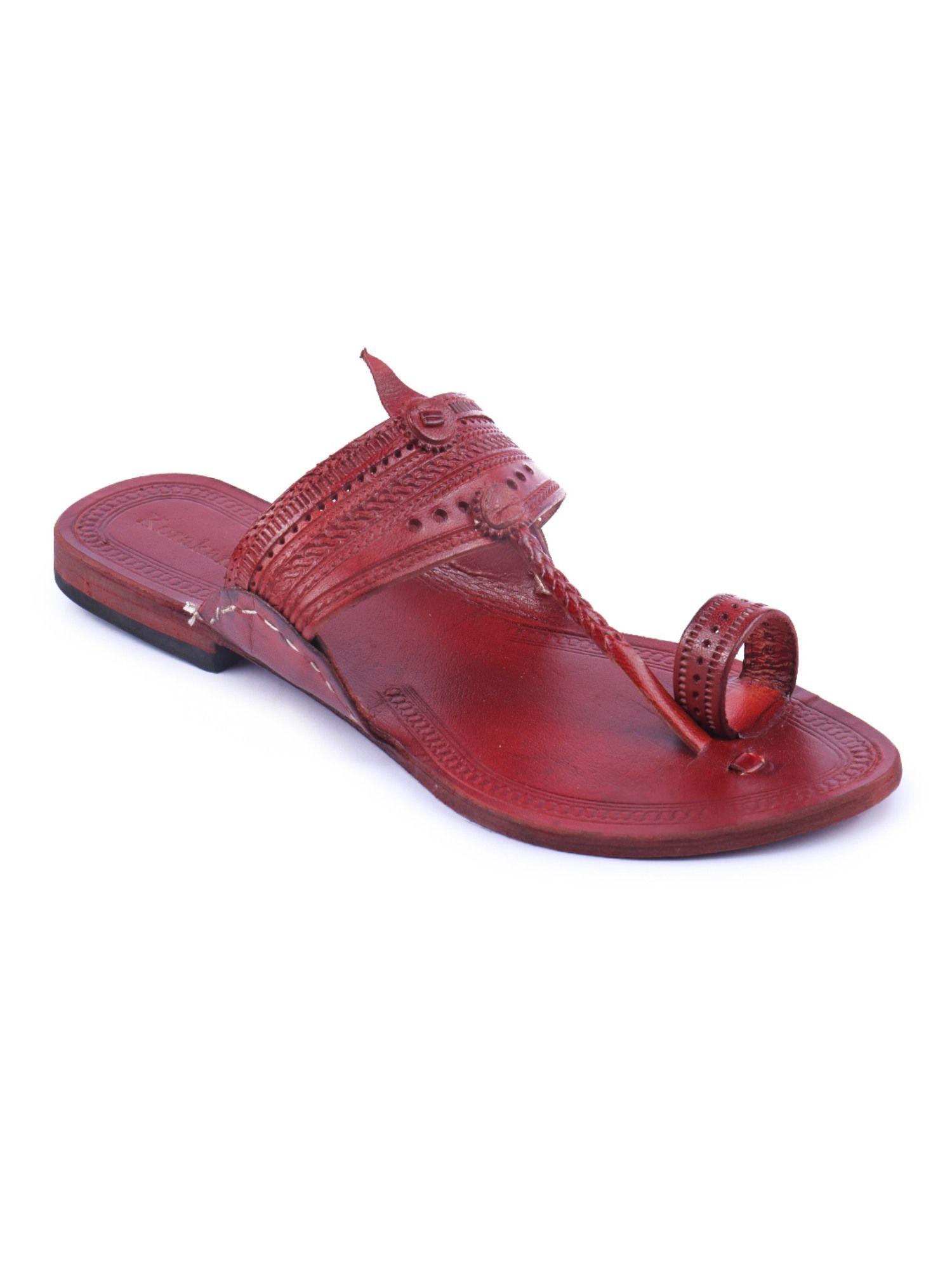 womens stable red brown kolhapuri chappal