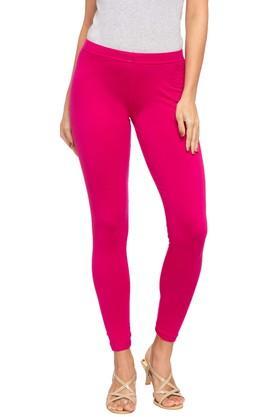 womens stretch mid rise skinny fit churidar - rose