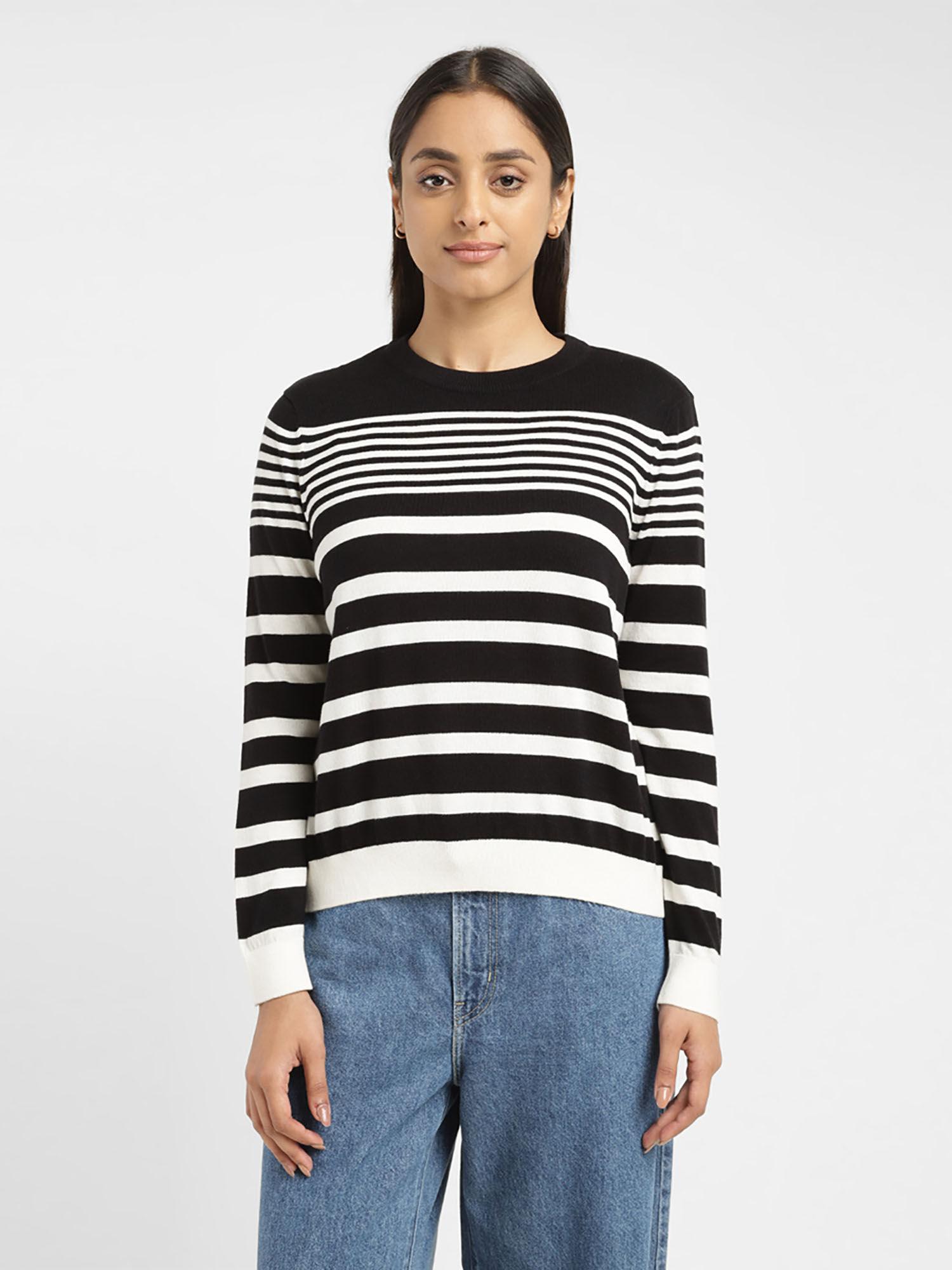 womens striped black crew neck sweater