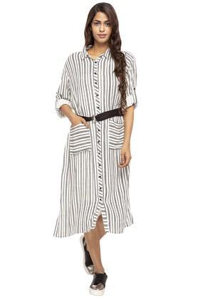 womens striped knee length dress - white