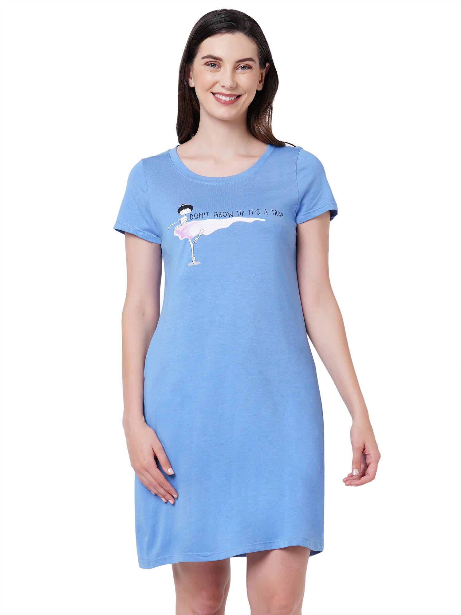 womens super-soft cotton modal nightdress - blue