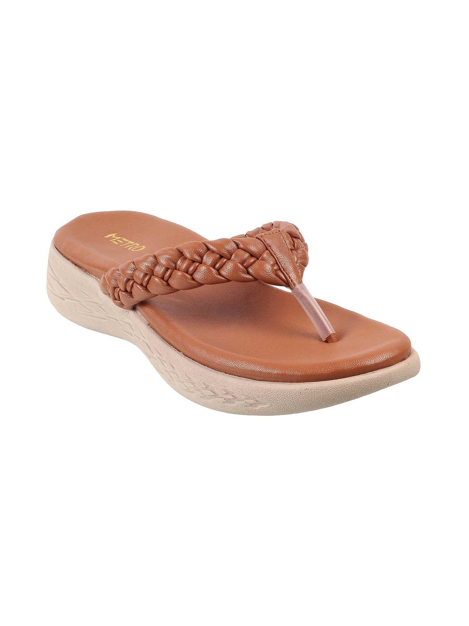 womens tan flat chappalsmetro braided tan flipflops