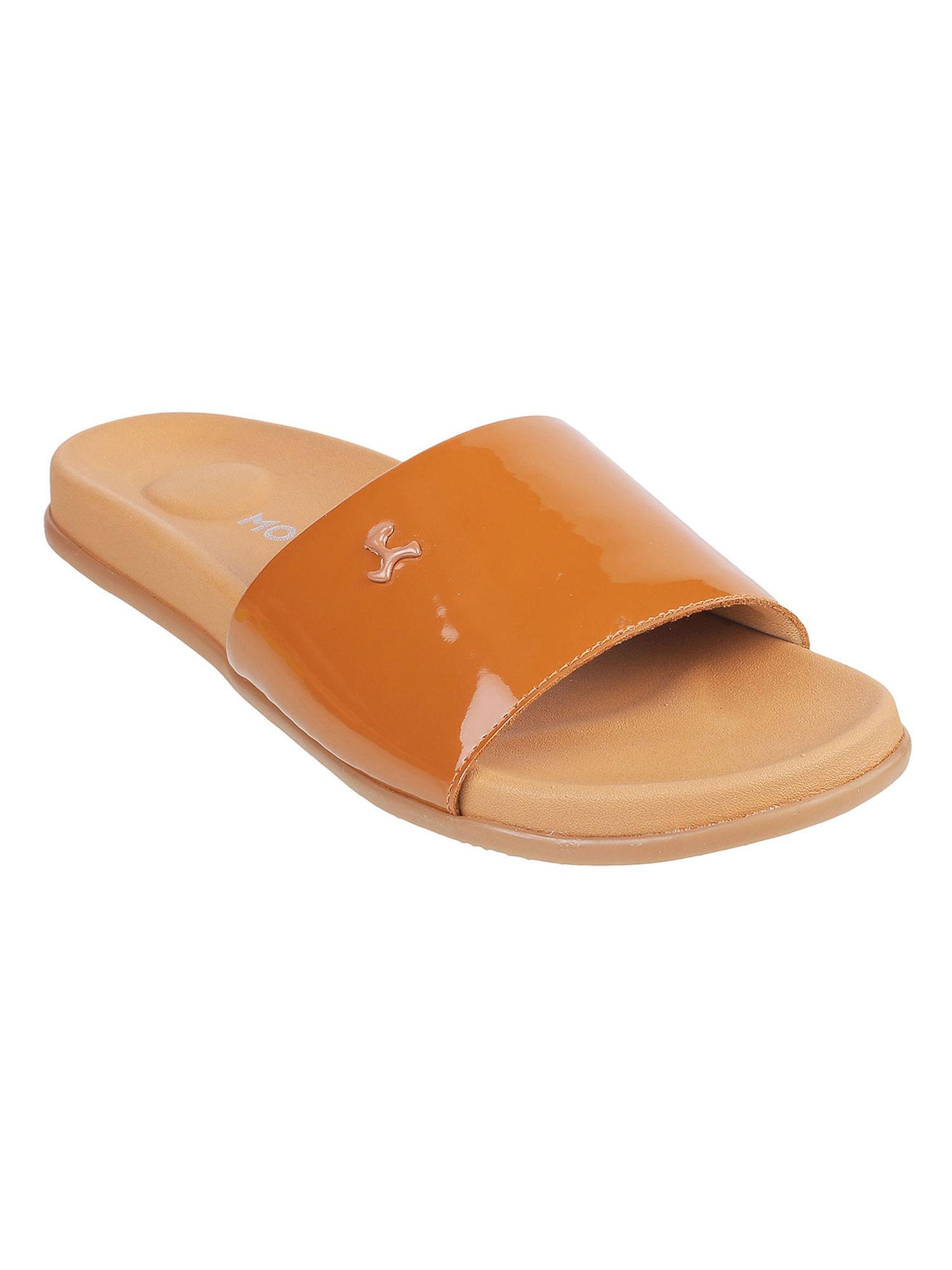 womens tan flat mules mochi tan solid flipflops