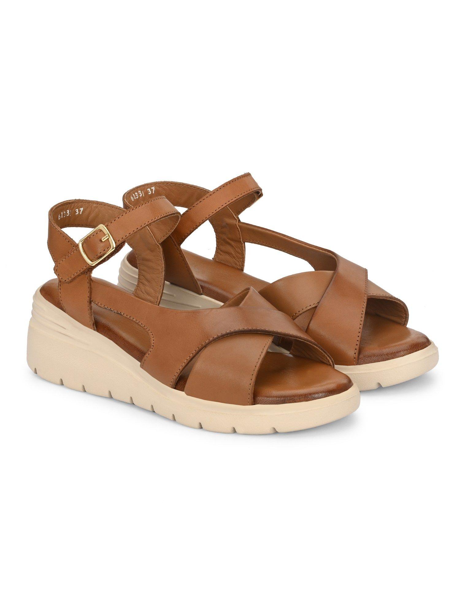 womens tan solid comfort sandals