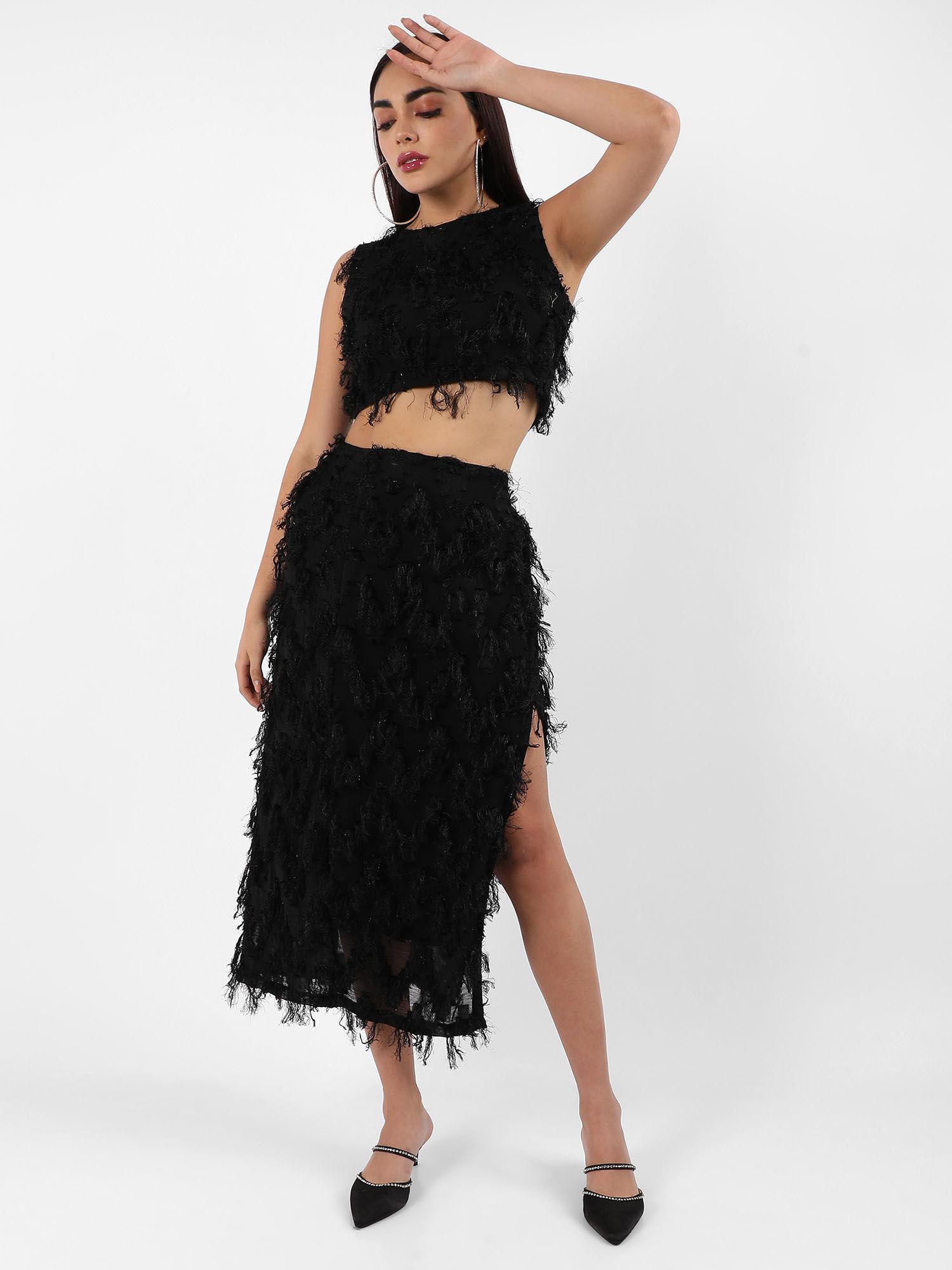 womens tassel crop top with skirt co-ord