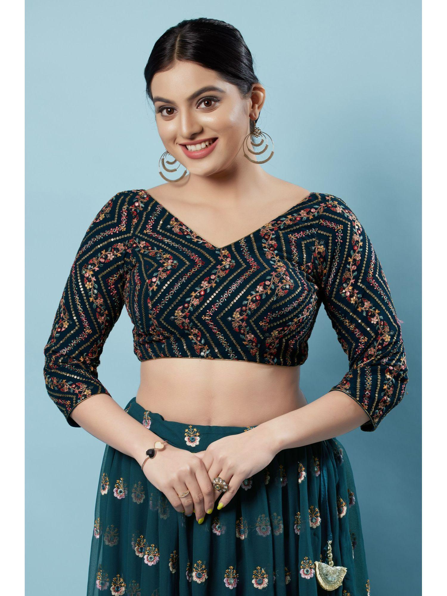 womens teal embroidered saree blouse
