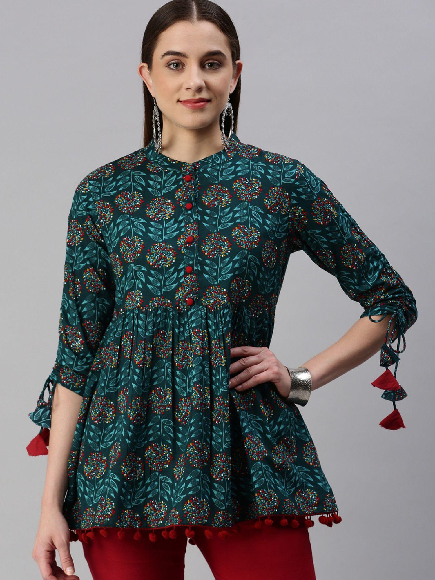 womens teal floral printed tunic