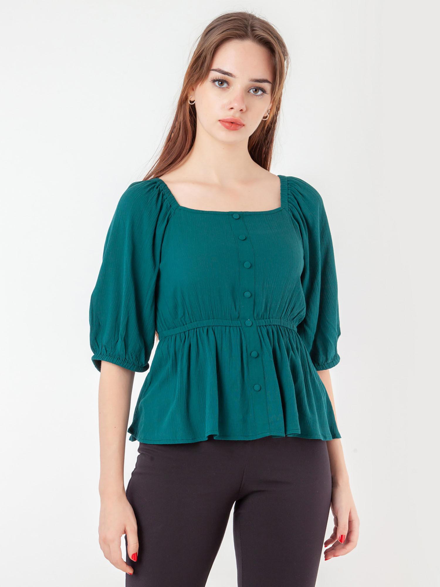 womens teal solid/plain top