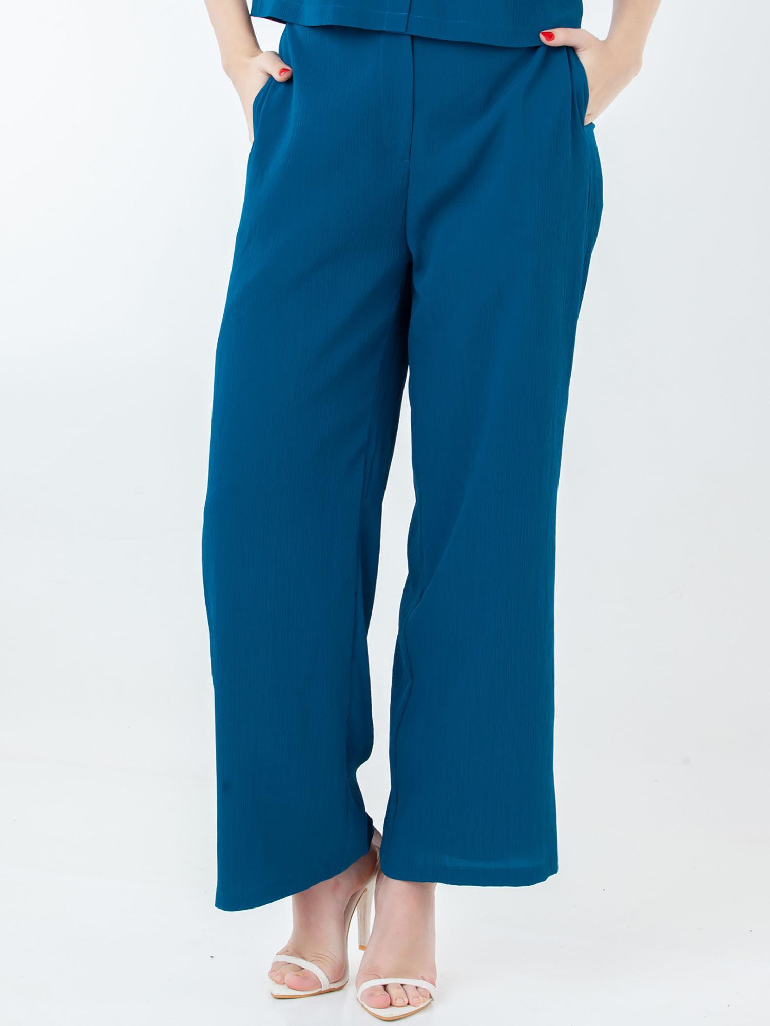 womens teal solid/plain trouser