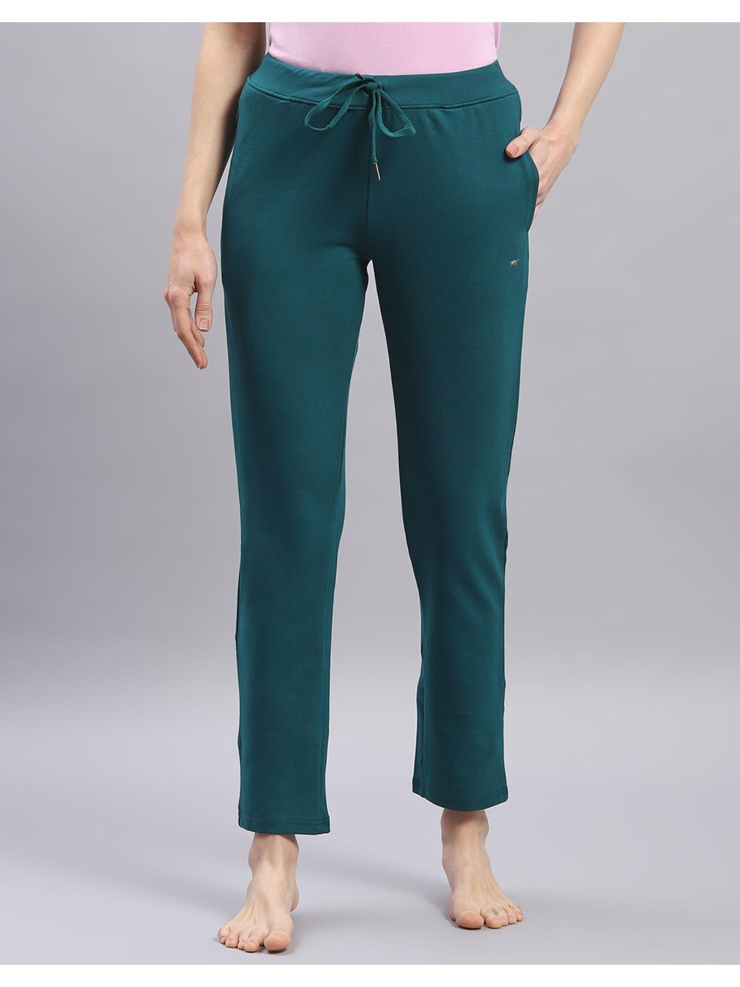 womens teal solid regular fit trackpant