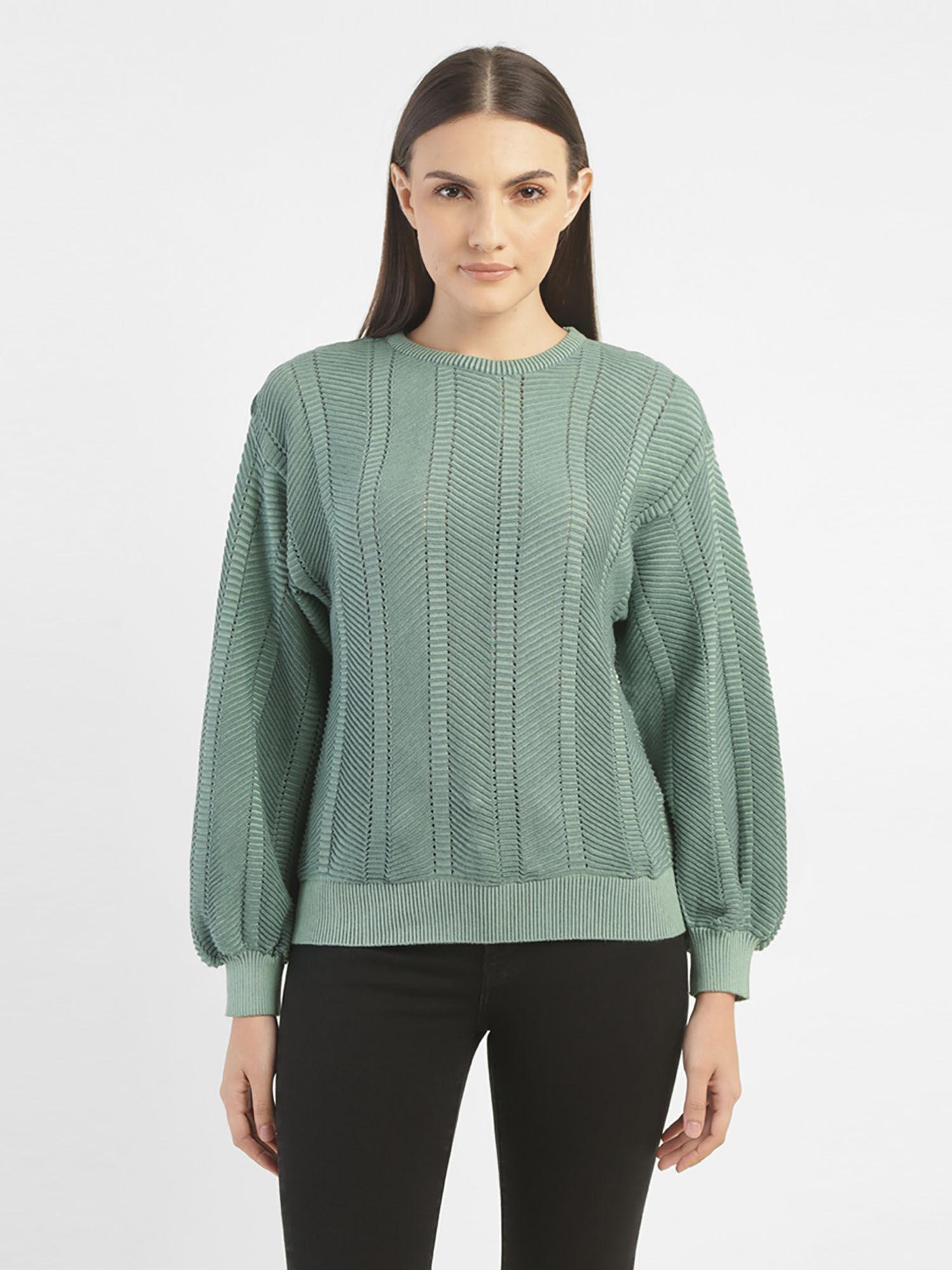 womens textured green crew neck sweater