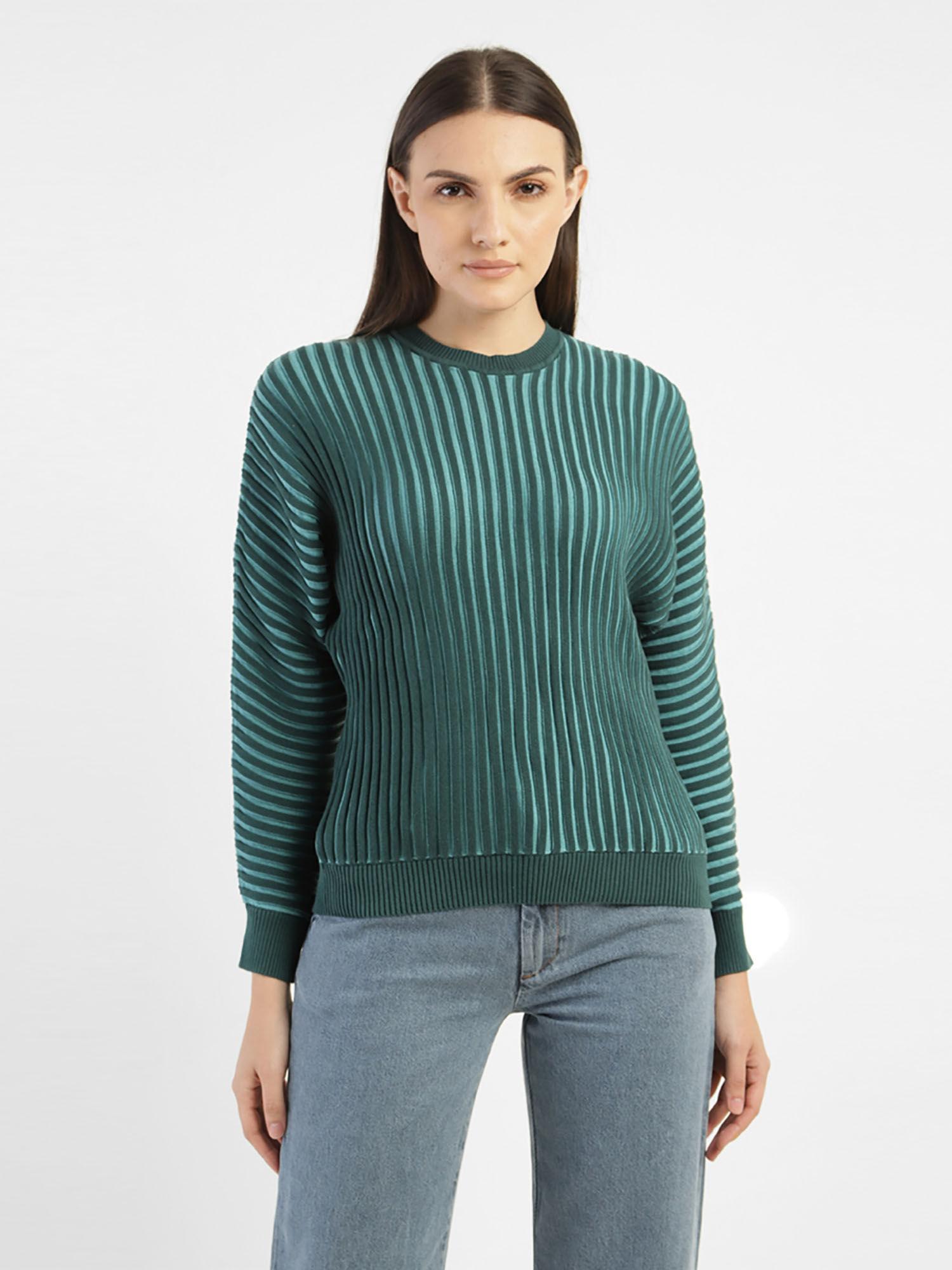 womens textured green crew neck sweater