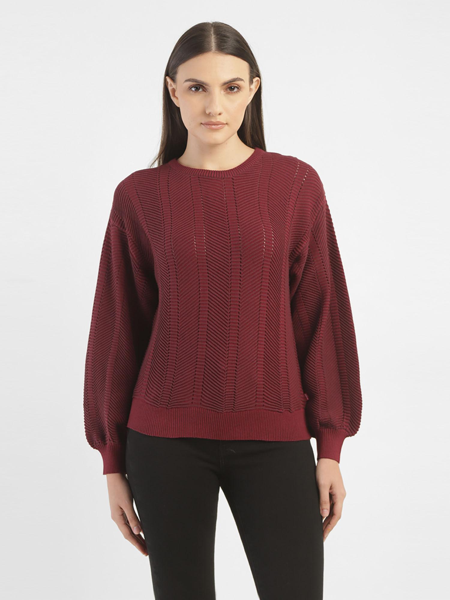 womens textured maroon crew neck sweater