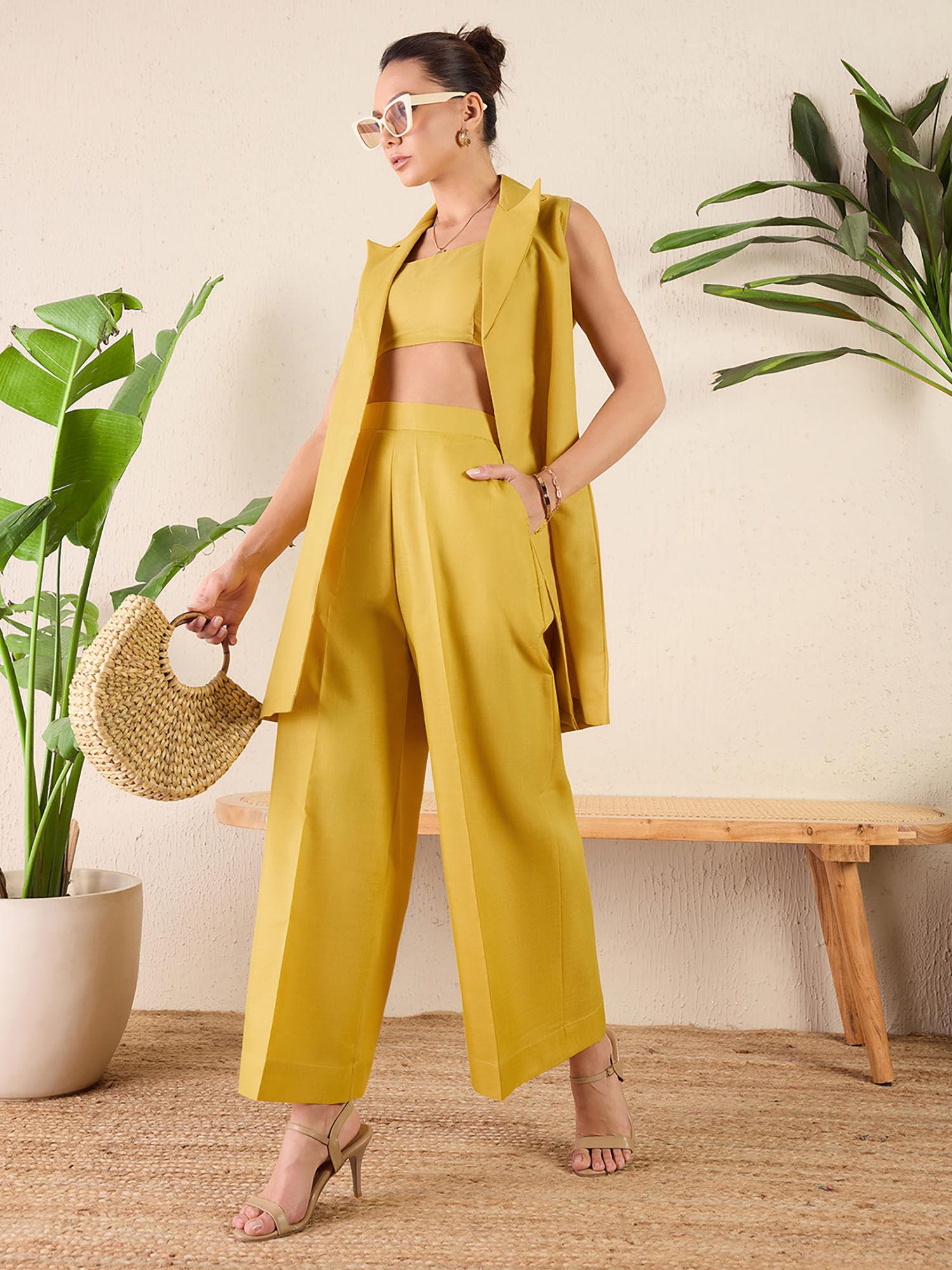 womens three piece linen co-ord yellow (set of 3)