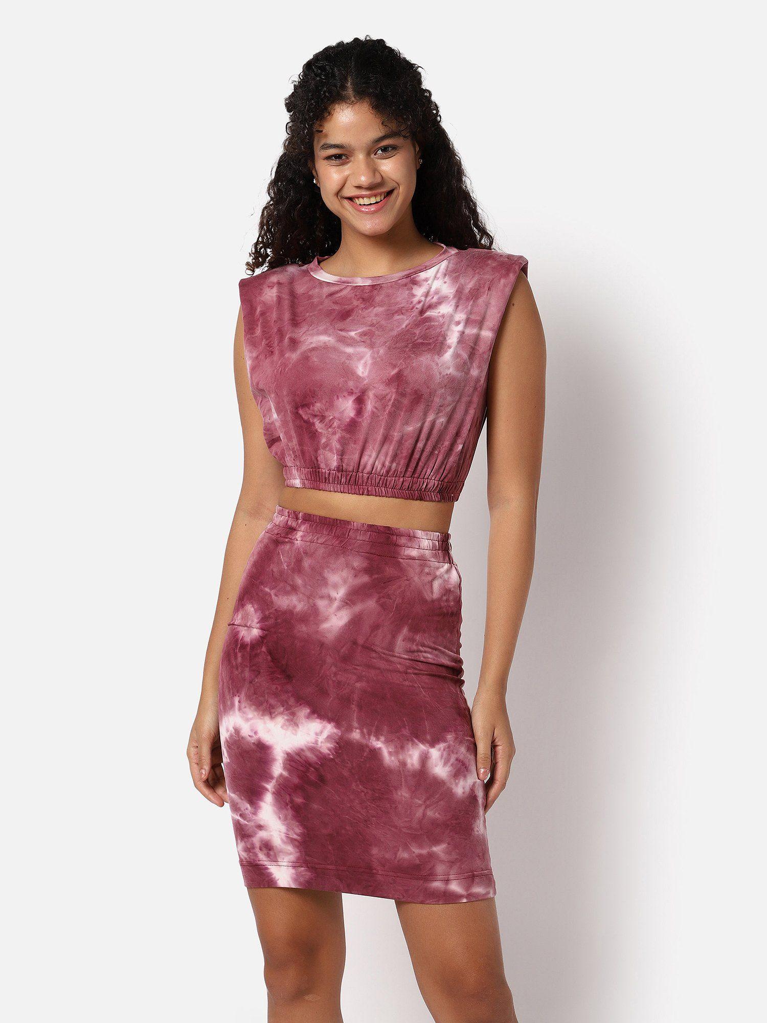 womens tie-dye casual dress mauve (set of 2)