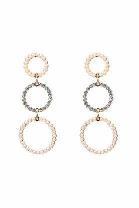 womens triple circular earrings with dot texture - multi
