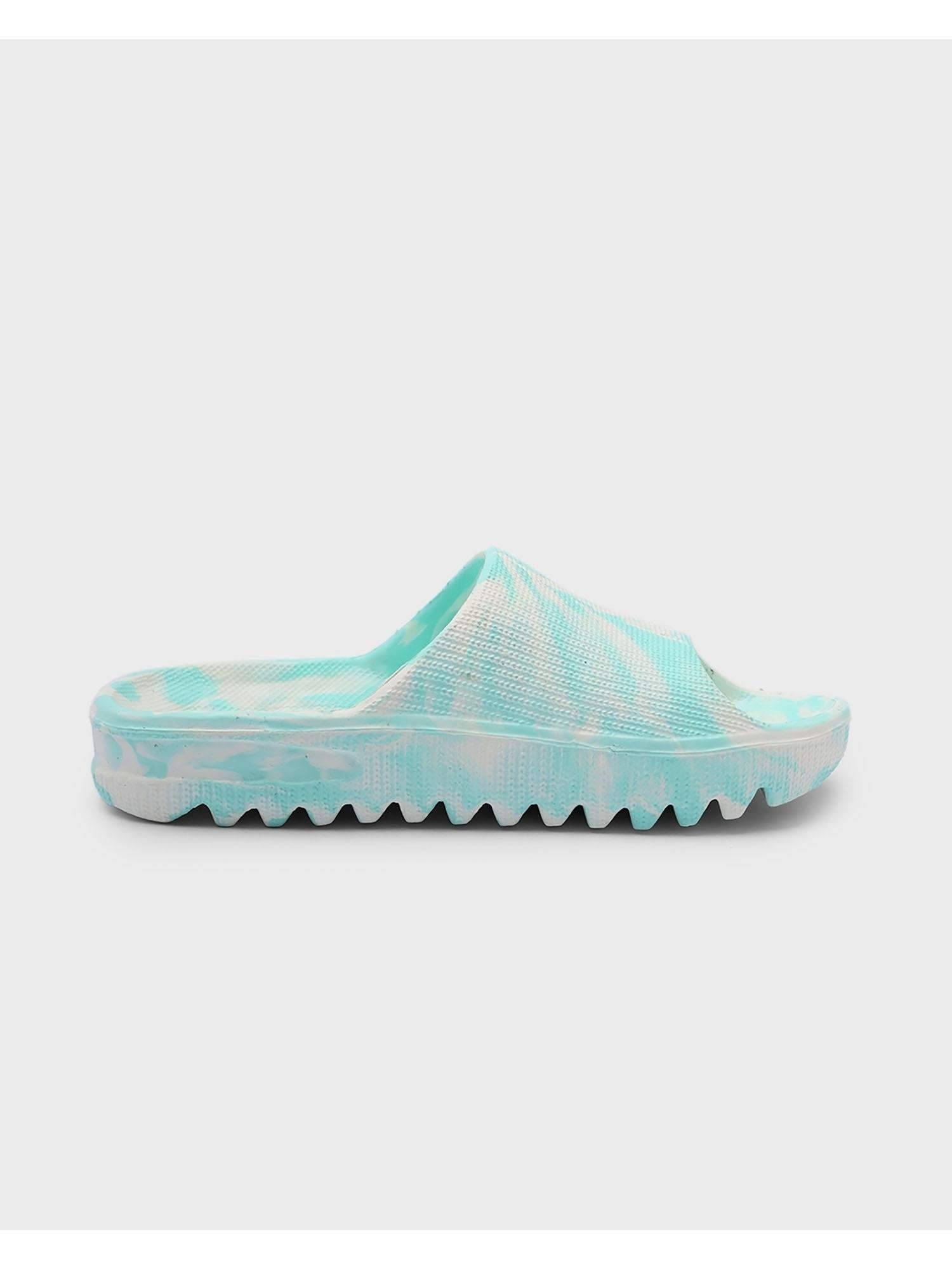 womens turquoise all over printed zig zag sliders