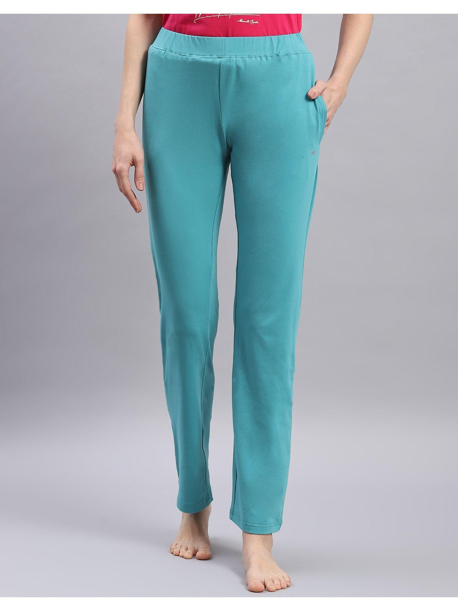 womens turquoise solid regular fit trackpant