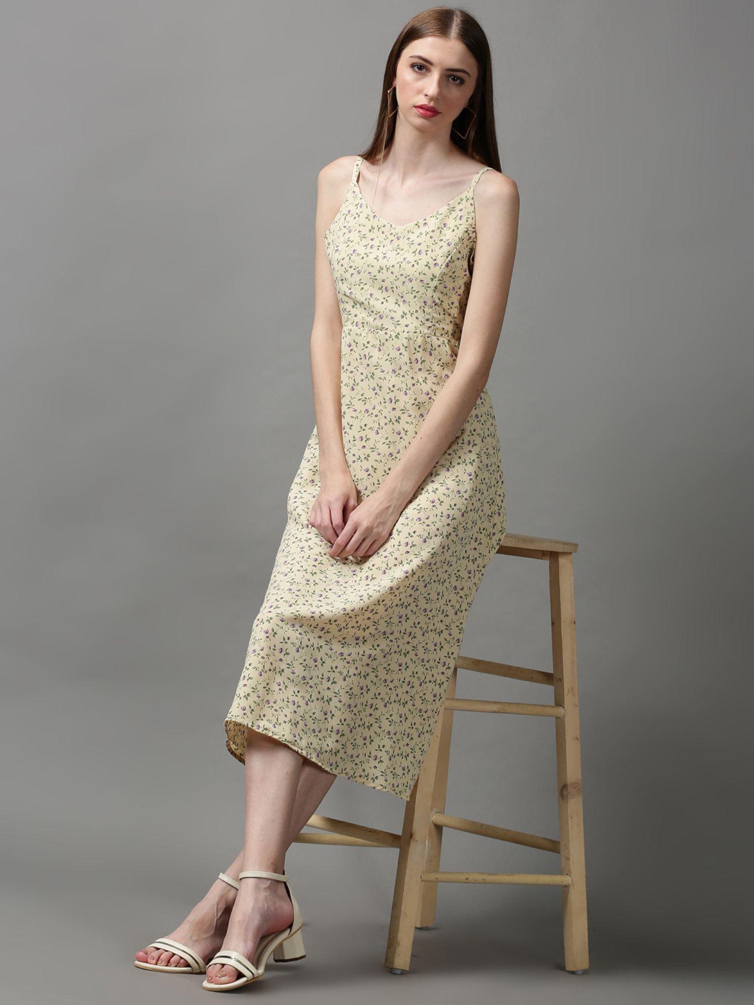 womens v-neck floral cream midi dress