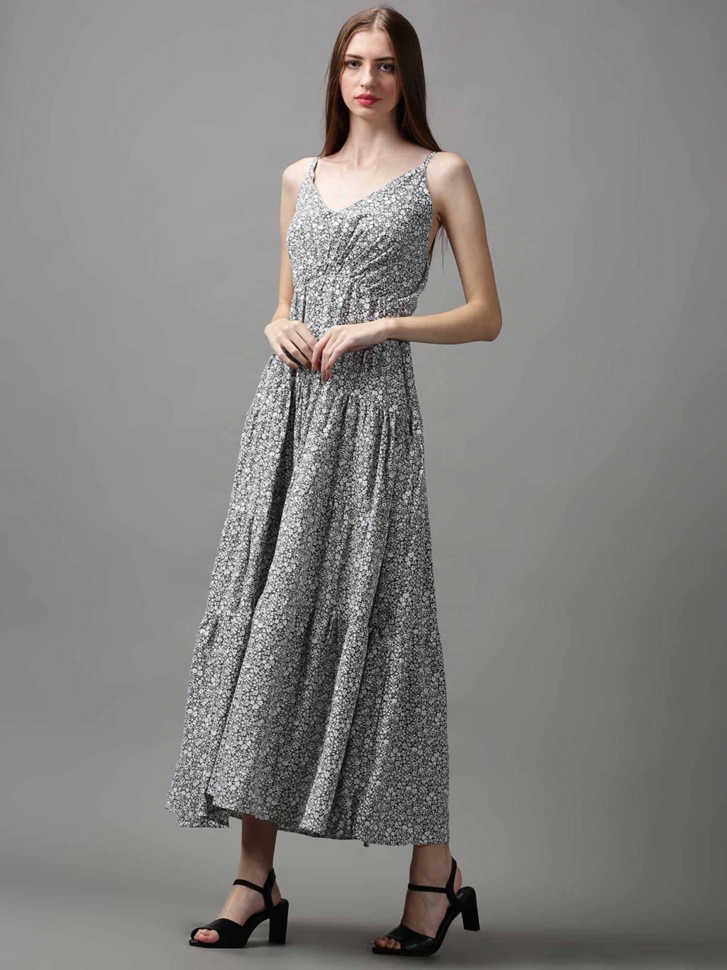 womens v-neck floral grey maxi dress