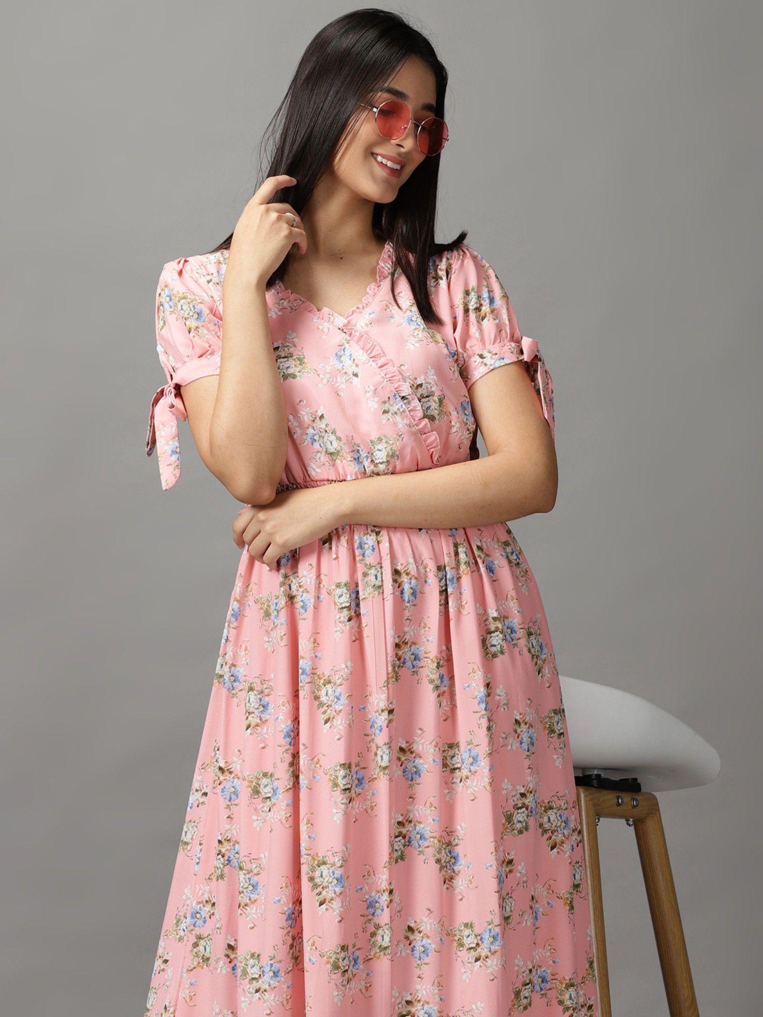 womens v-neck maxi peach floral dress