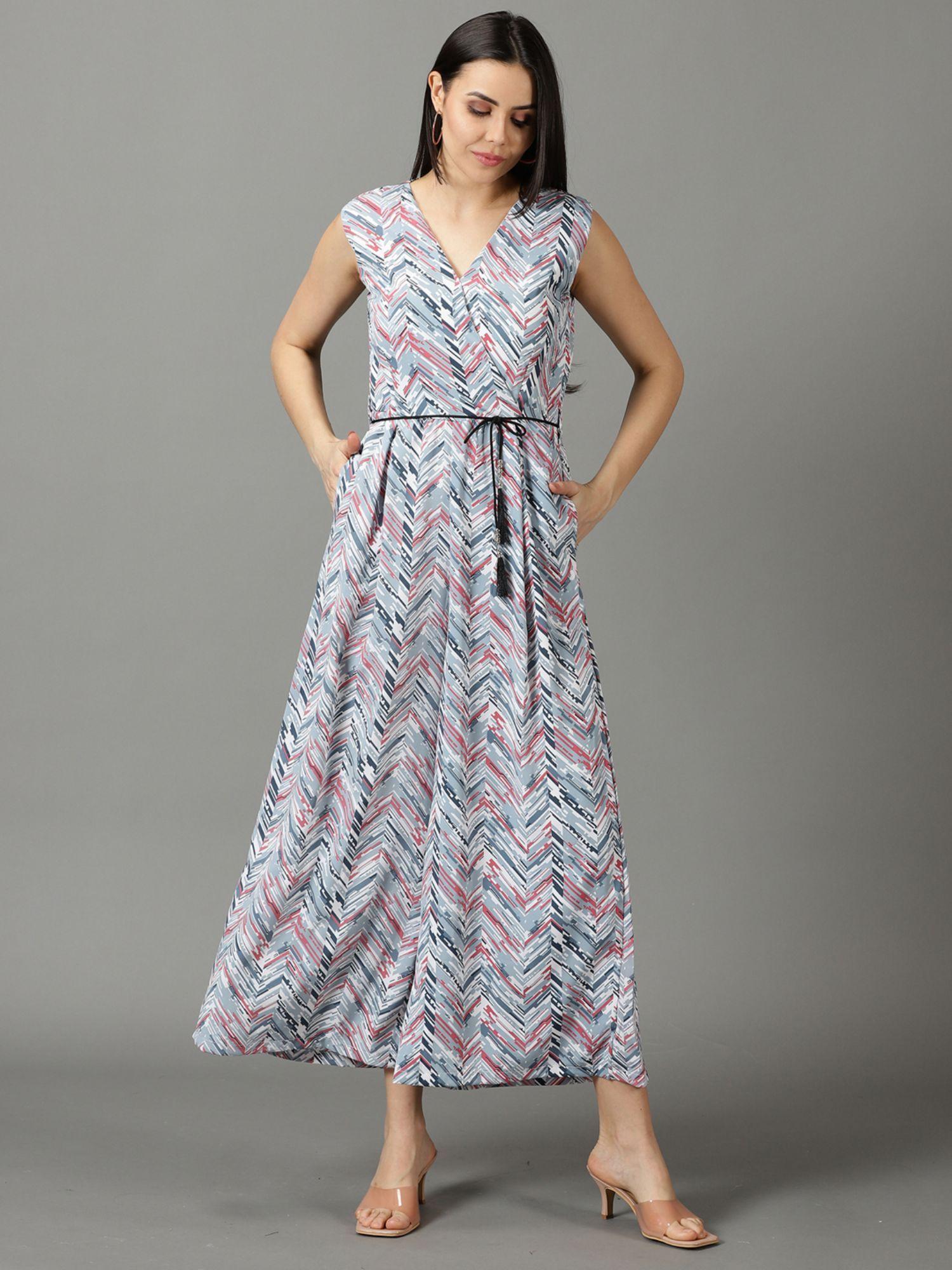 womens v-neck printed grey jumpsuit